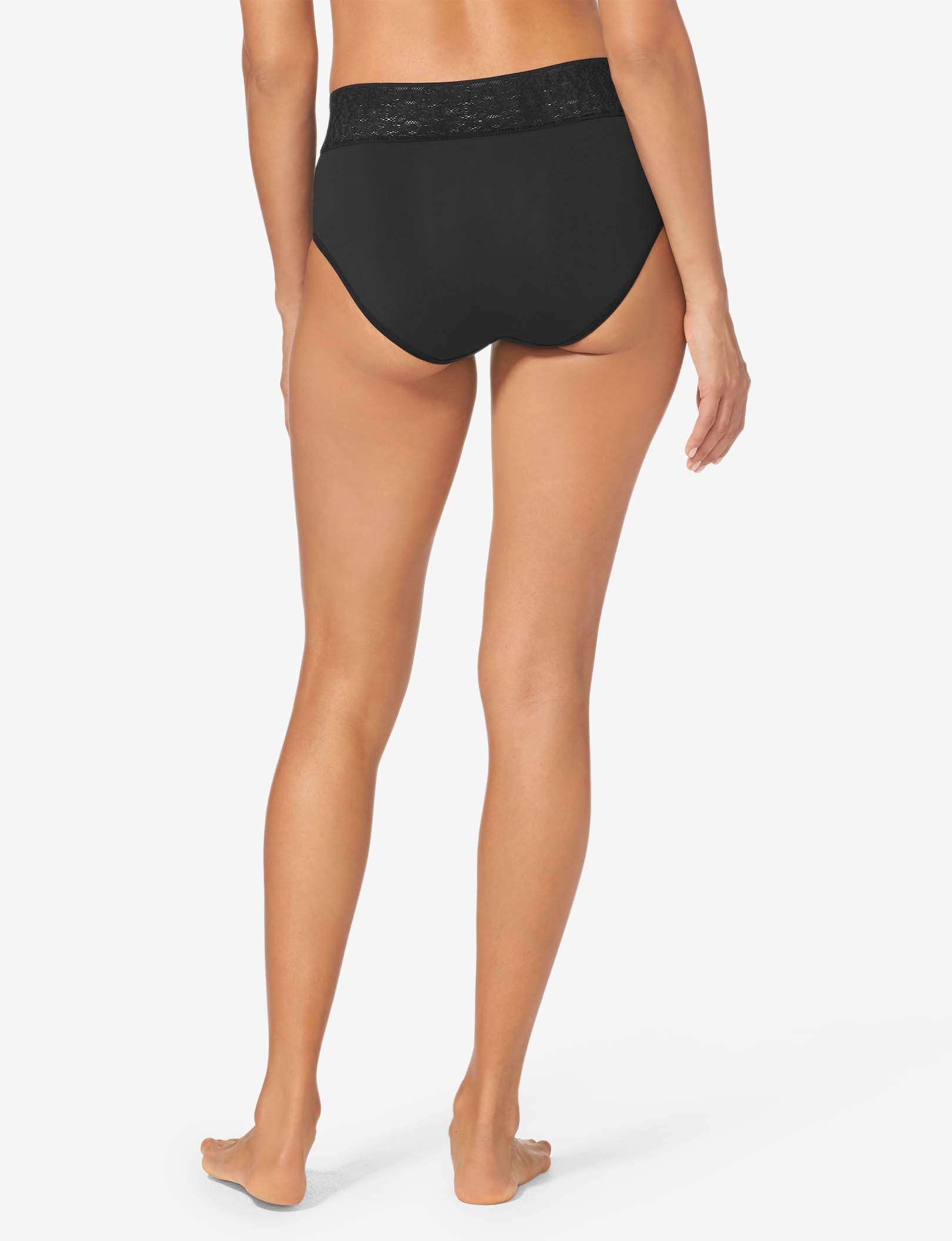 Women's Cool Cotton High Rise Brief, Lace Waist::Black Lace Waist