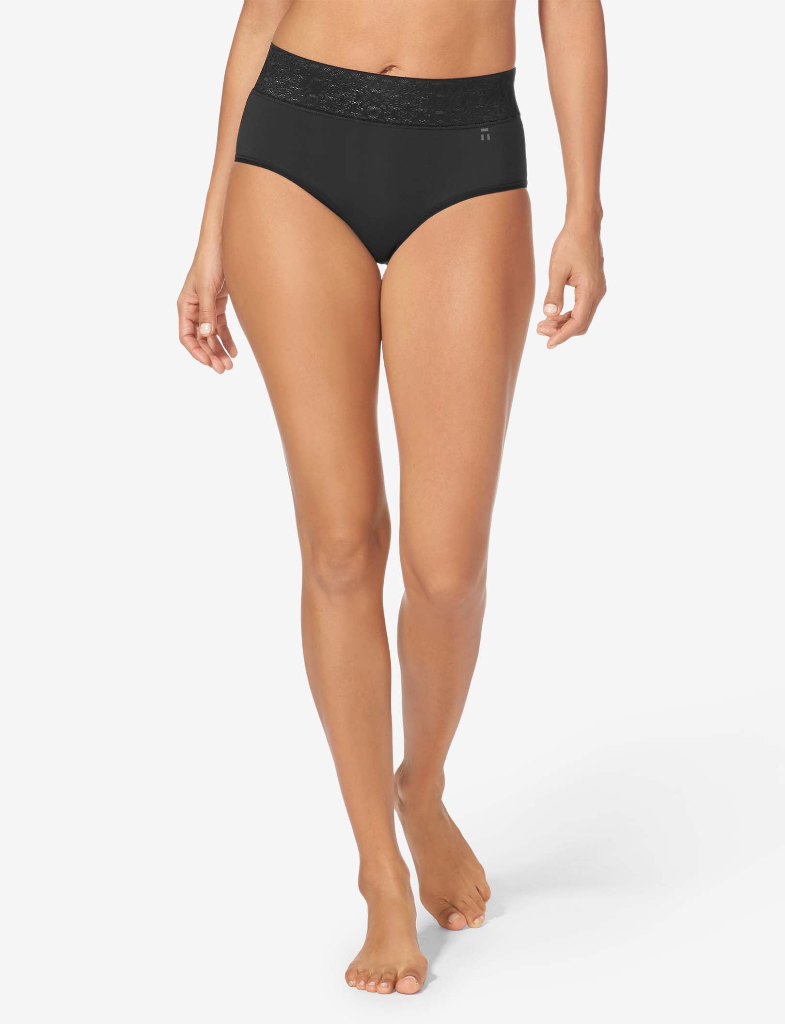 Women's Cool Cotton High Rise Brief, Lace Waist::Black Lace Waist