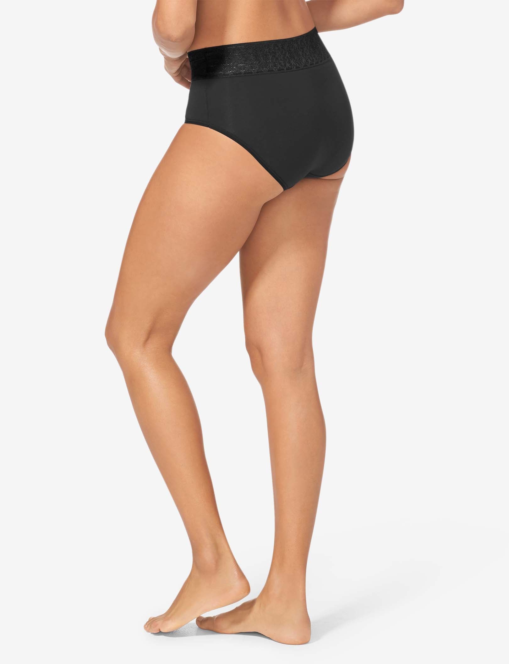 Women's Cool Cotton High Rise Brief, Lace Waist::Black Lace Waist