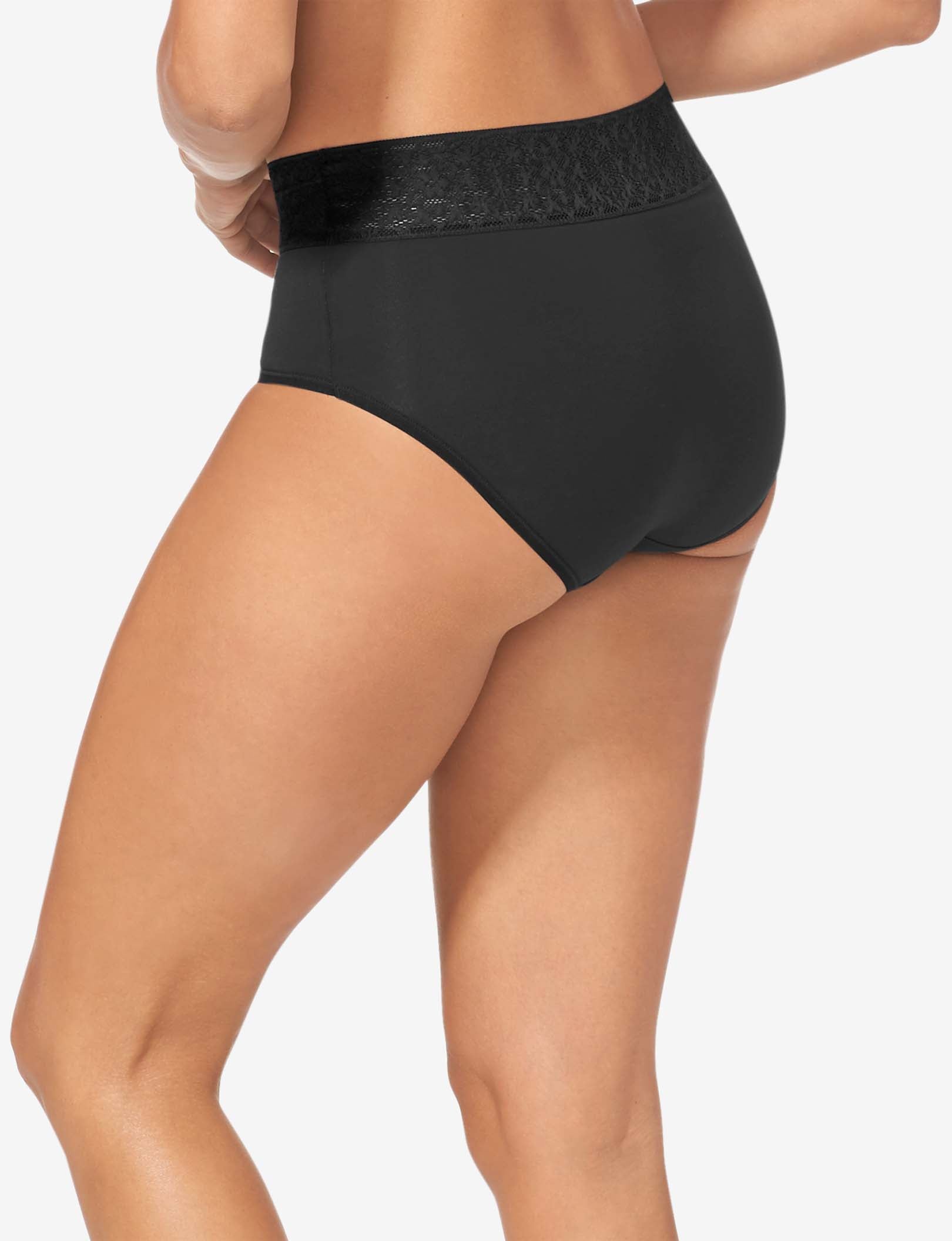 Women's Cool Cotton High Rise Brief, Lace Waist::Black Lace Waist