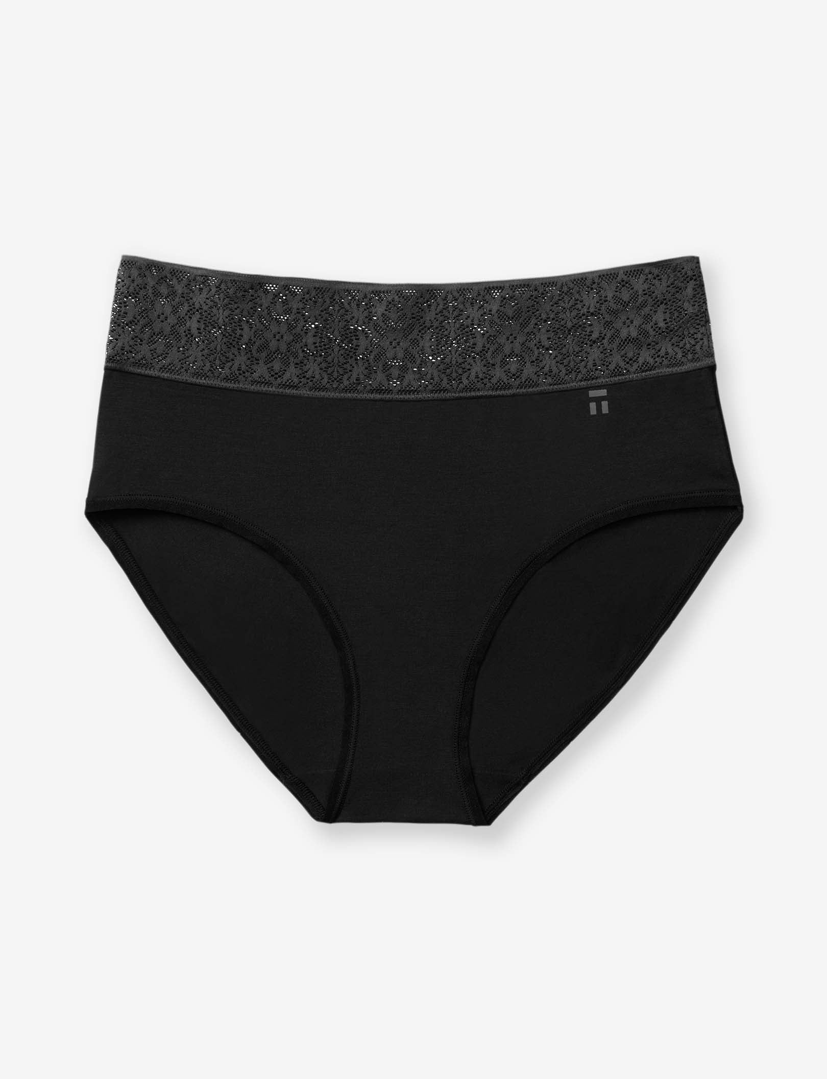 Women's Cool Cotton High Rise Brief, Lace Waist::Black Lace Waist