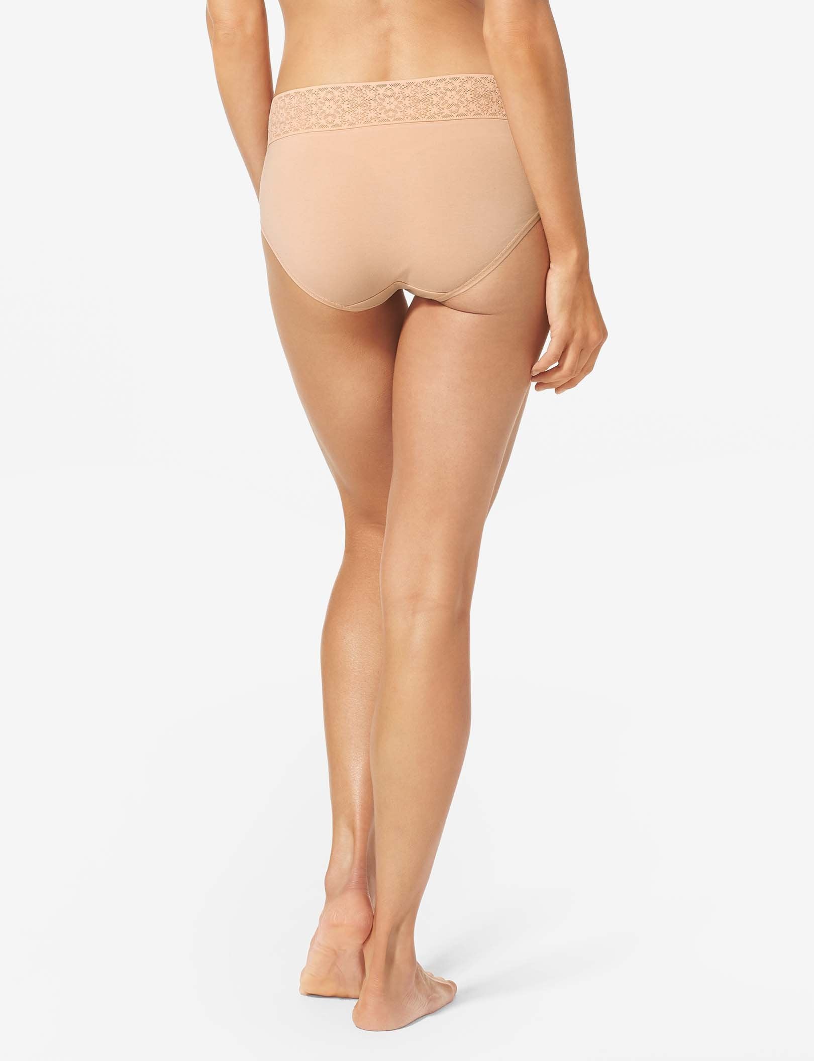 Women's Cool Cotton High Rise Brief, Lace Waist::Maple Sugar Lace Waist