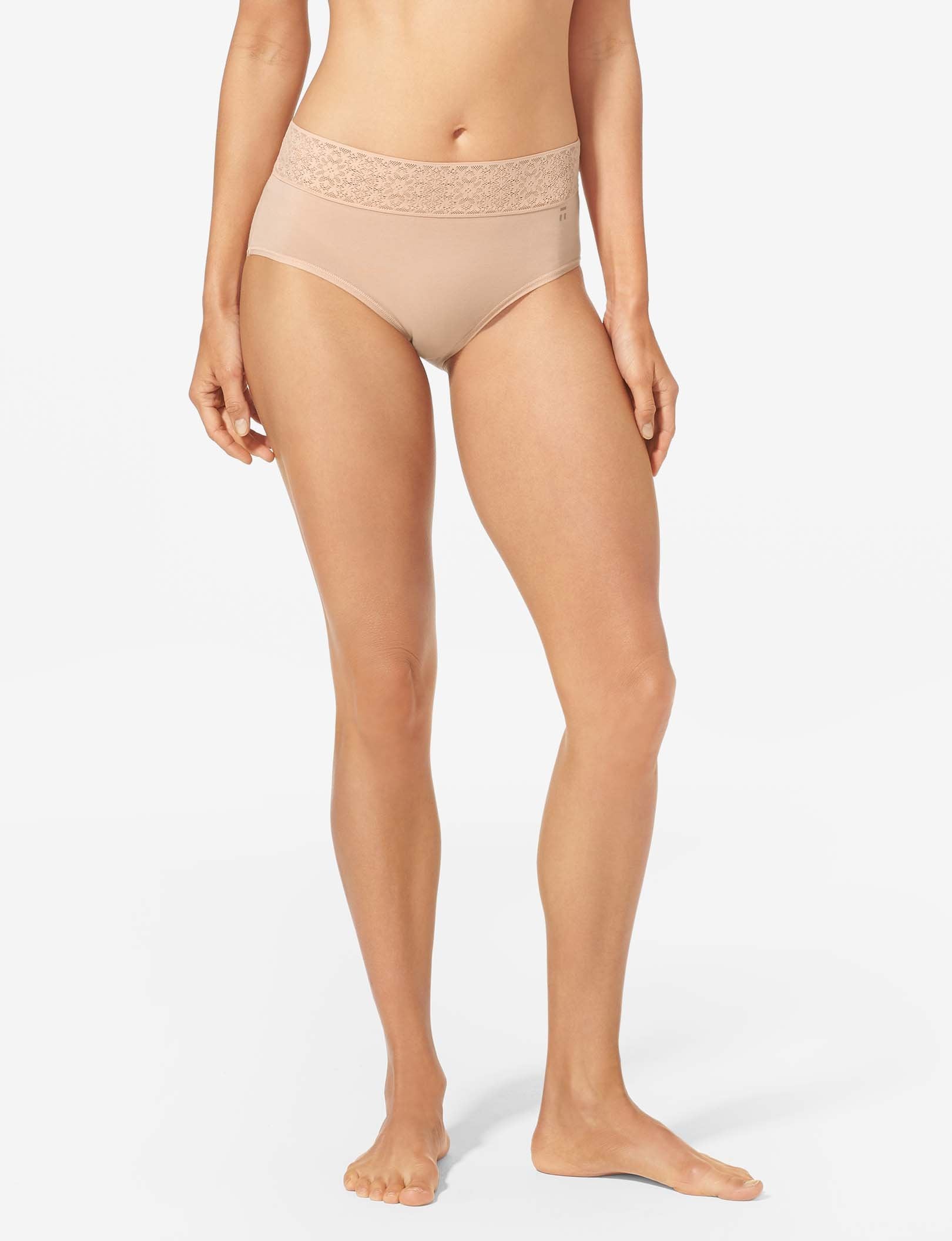 Women's Cool Cotton High Rise Brief, Lace Waist::Maple Sugar Lace Waist