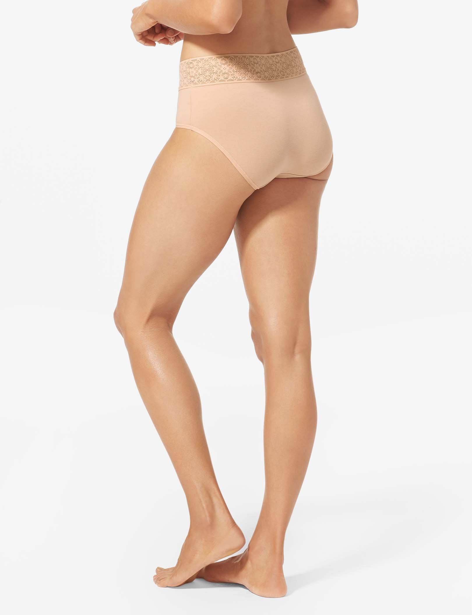 Women's Cool Cotton High Rise Brief, Lace Waist::Maple Sugar Lace Waist