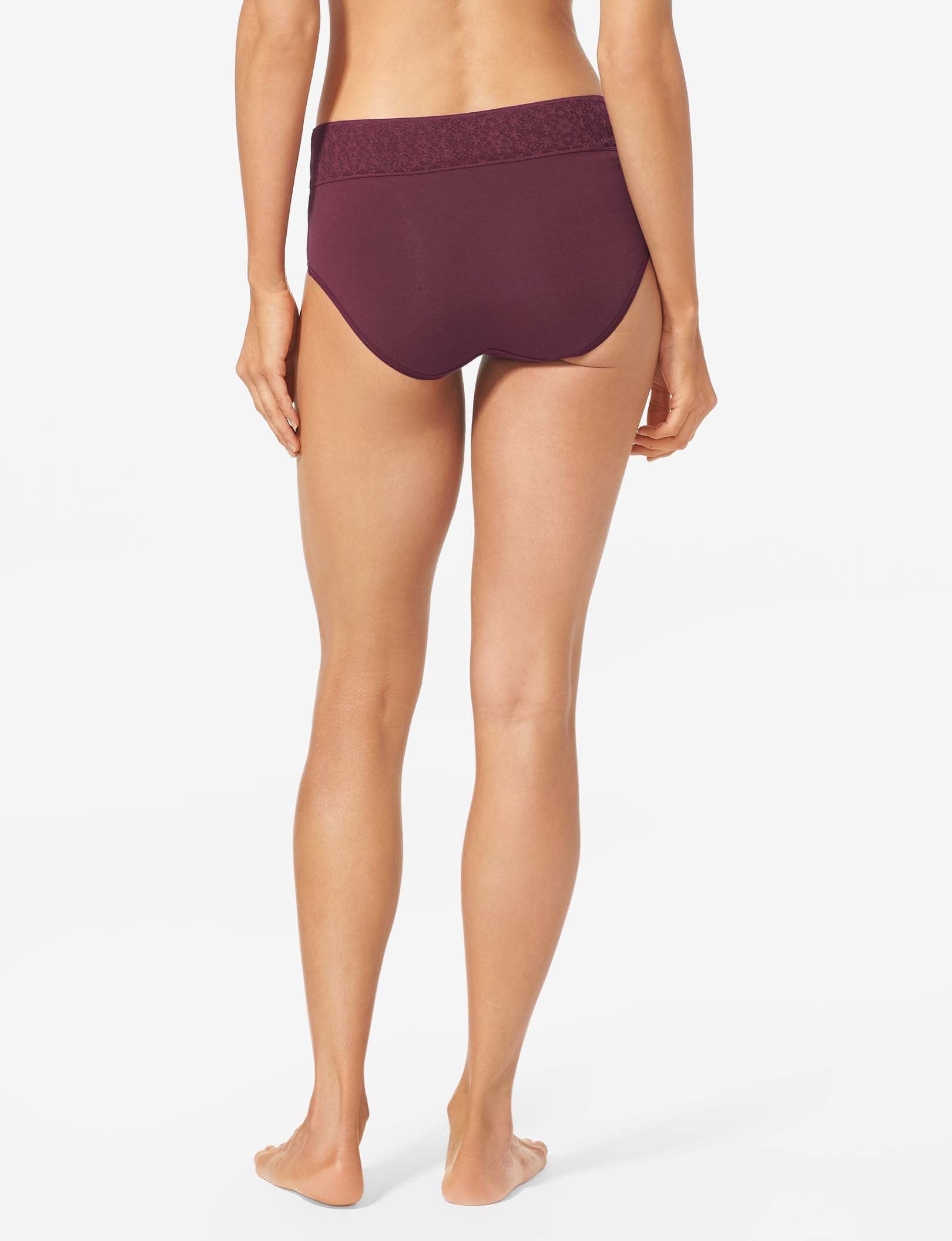 Women's Cool Cotton High Rise Brief, Lace Waist::Winetasting Lace Waist