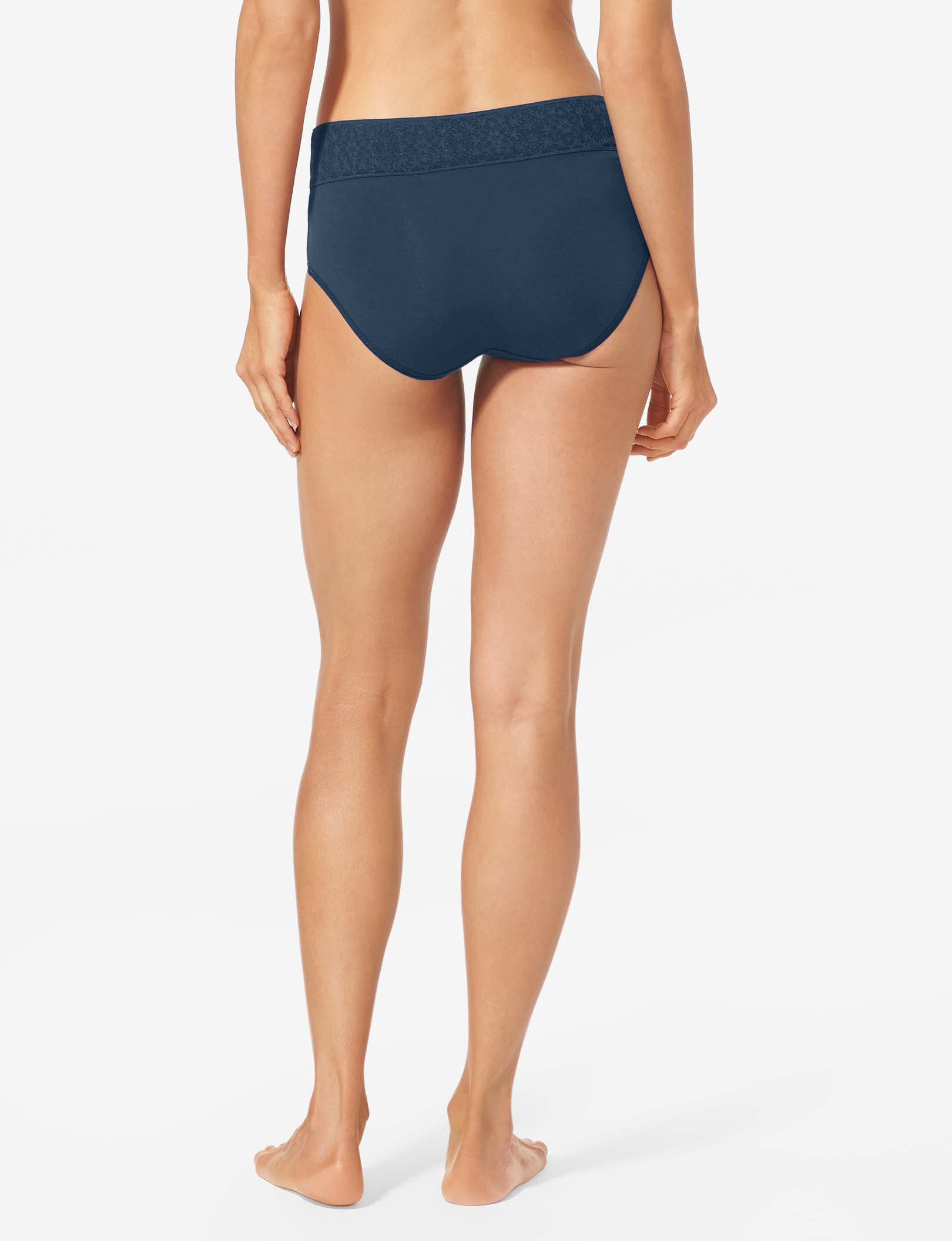 Women's Cool Cotton High Rise Brief, Lace Waist::Navy Lace Waist