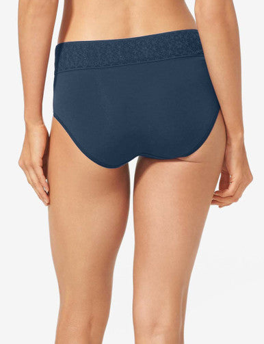 Women's Cool Cotton High Rise Brief, Lace Waist::Navy Lace Waist