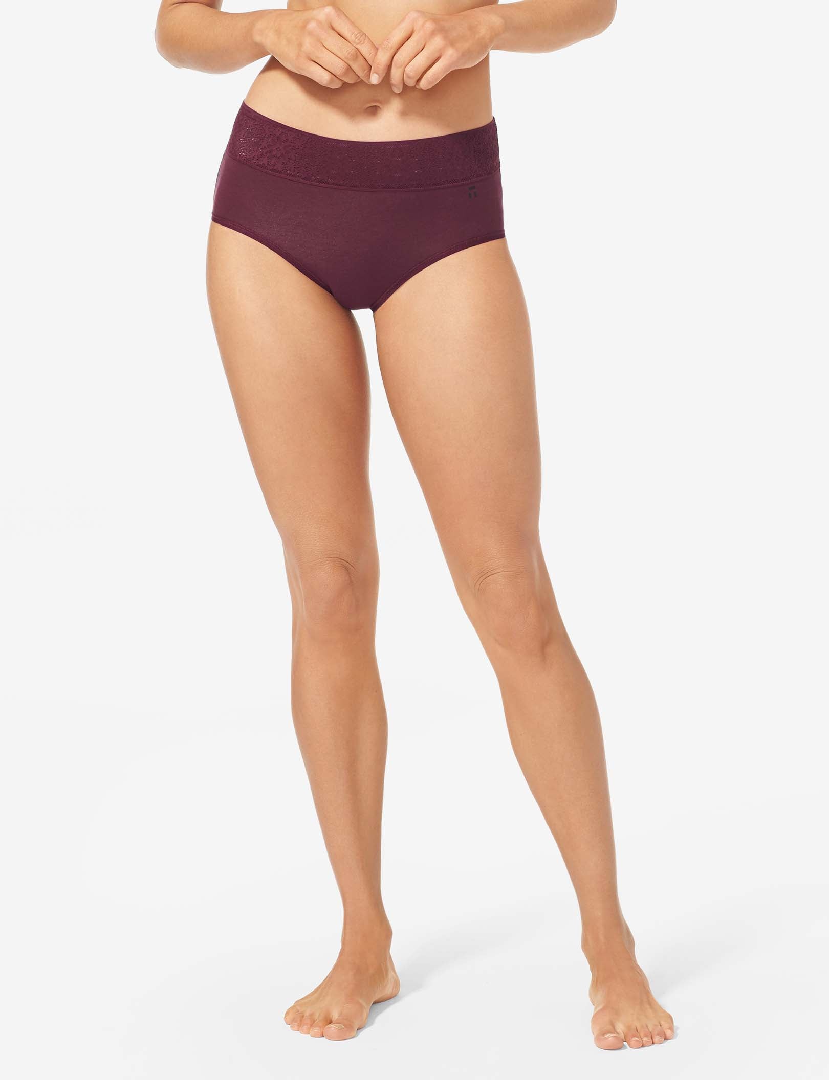 Women's Cool Cotton High Rise Brief, Lace Waist::Winetasting Lace Waist