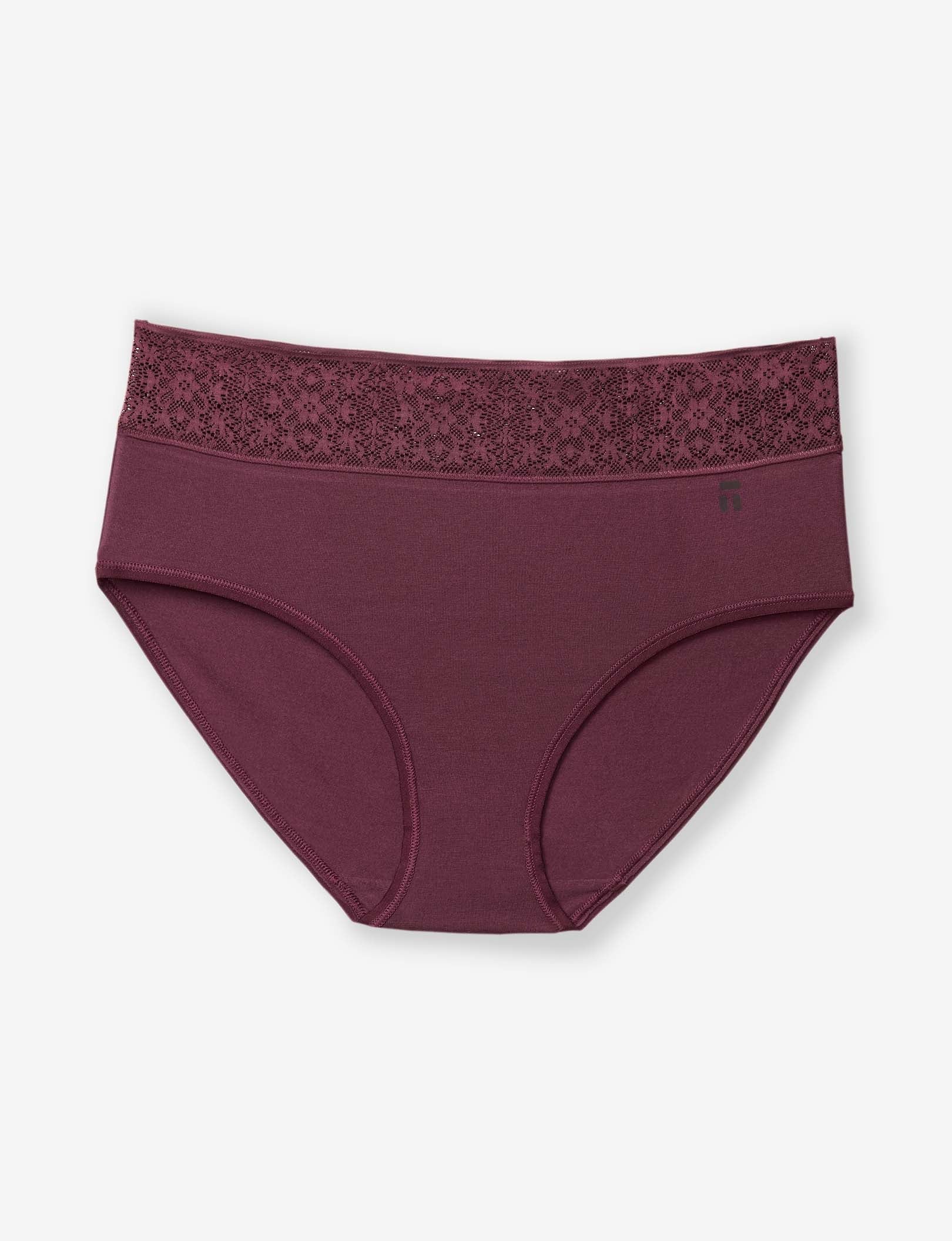 Women's Cool Cotton High Rise Brief, Lace Waist::Winetasting Lace Waist