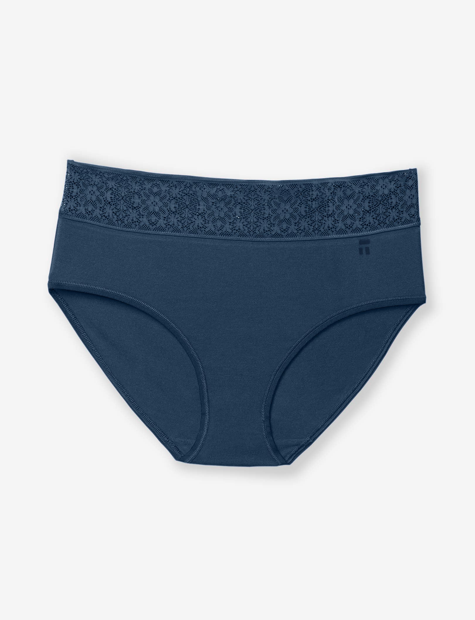 Women's Cool Cotton High Rise Brief, Lace Waist::Navy Lace Waist