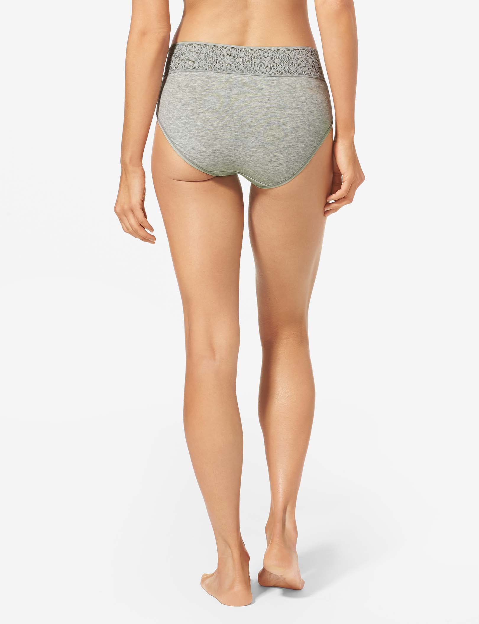 Women's Cool Cotton High Rise Brief, Lace Waist::Heather Grey Lace Waist