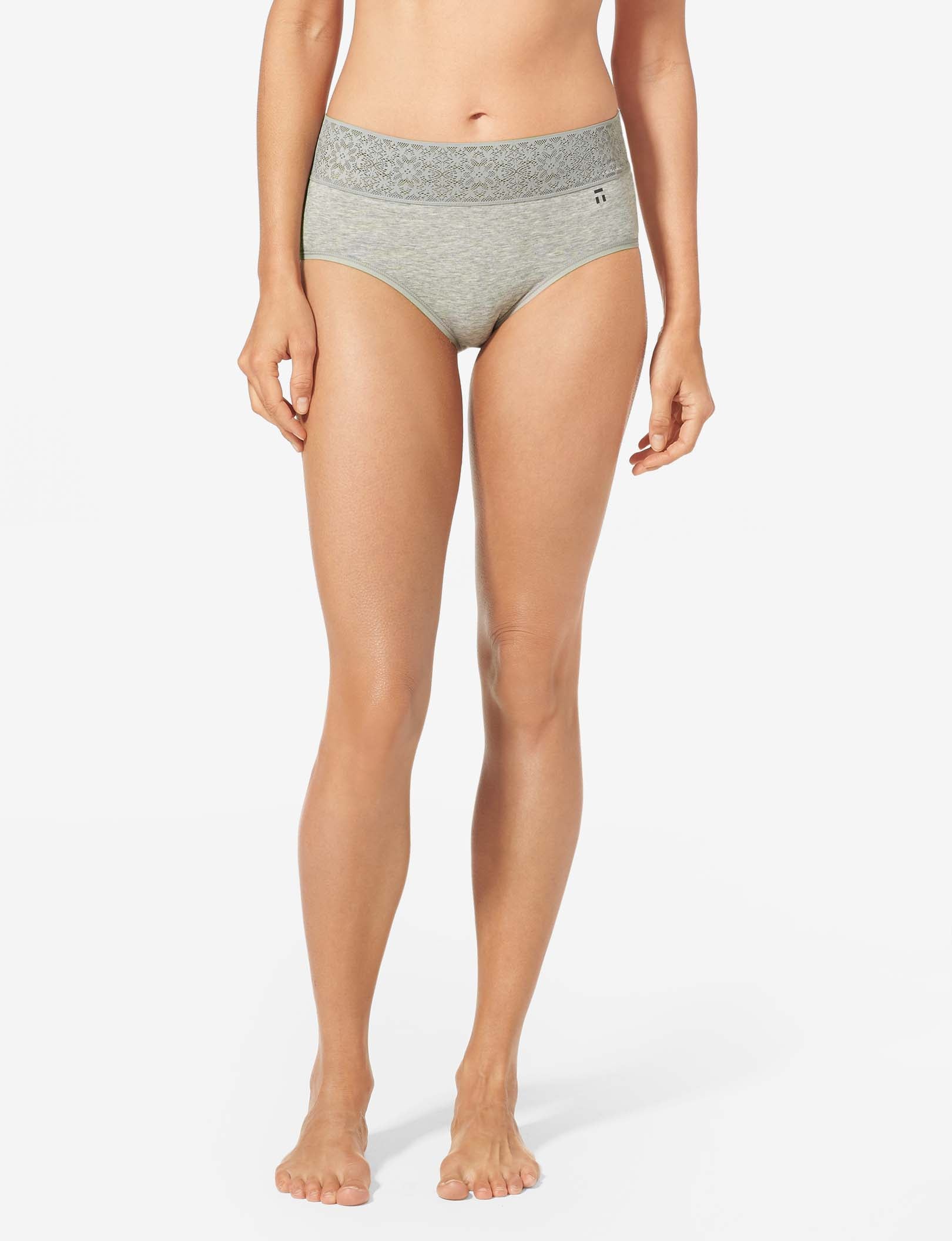 Women's Cool Cotton High Rise Brief, Lace Waist::Heather Grey Lace Waist