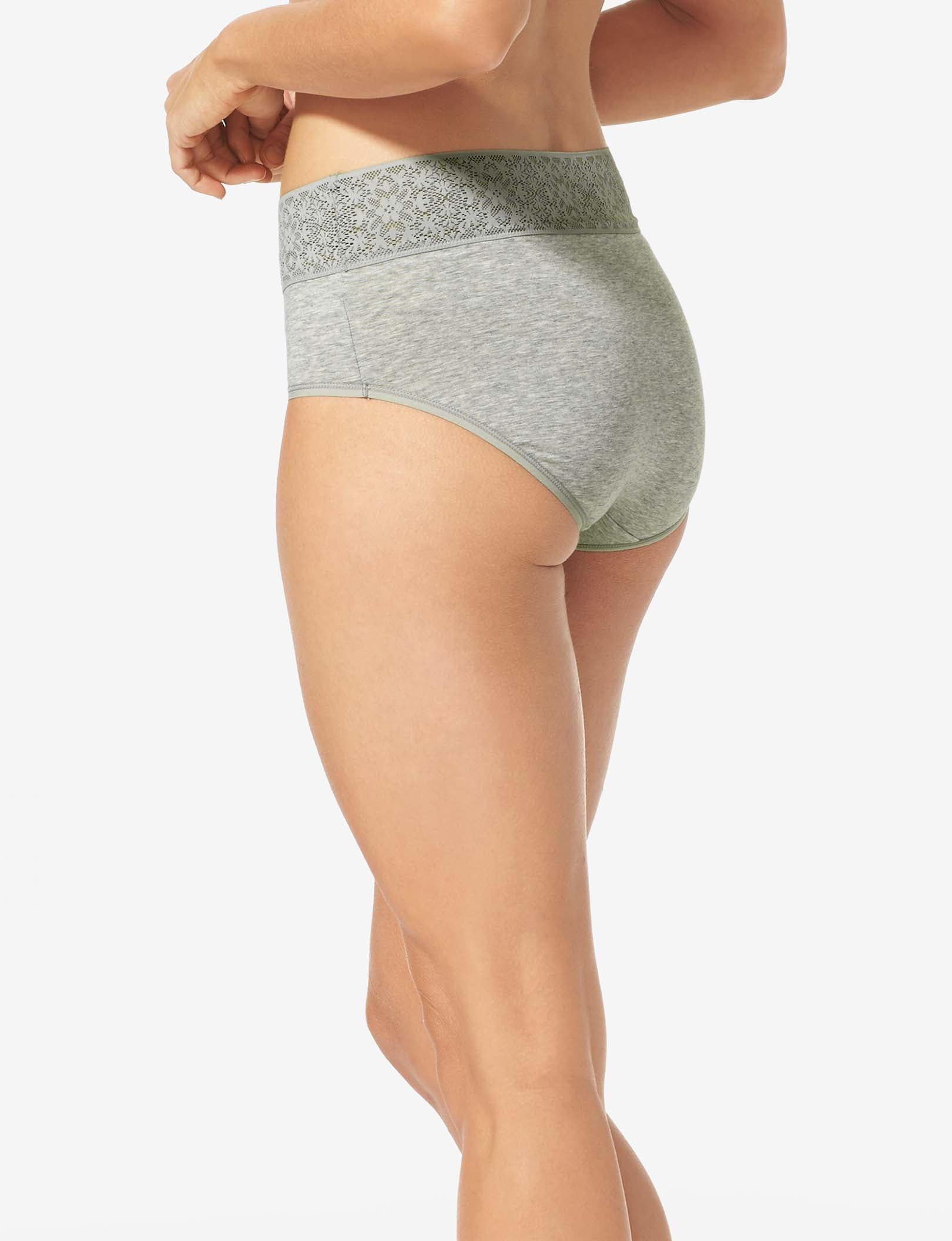 Women's Cool Cotton High Rise Brief, Lace Waist::Heather Grey Lace Waist