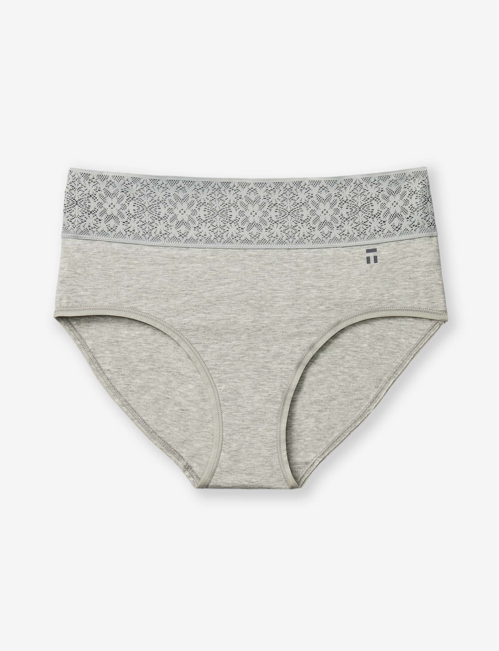 Women's Cool Cotton High Rise Brief, Lace Waist::Heather Grey Lace Waist