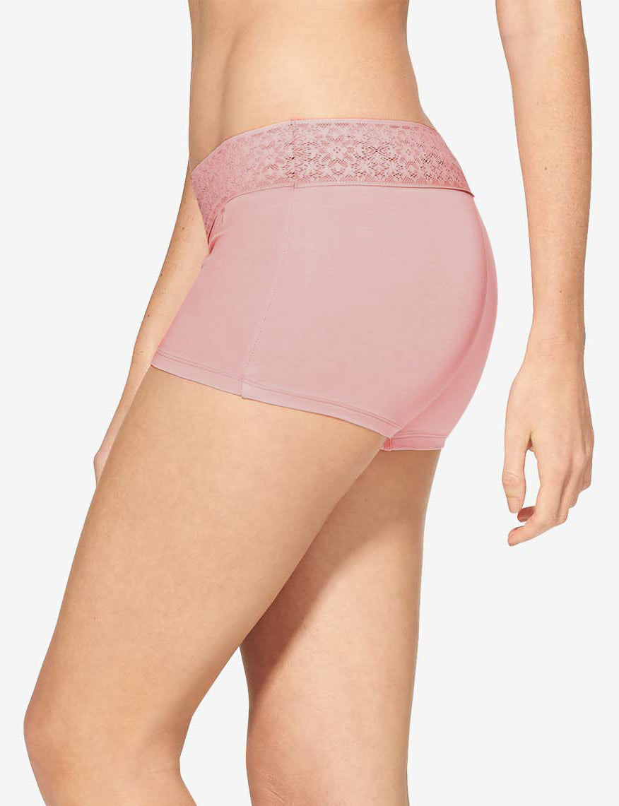 Women's Cool Cotton Boyshort, Lace Waist::Peachskin Lace Waist