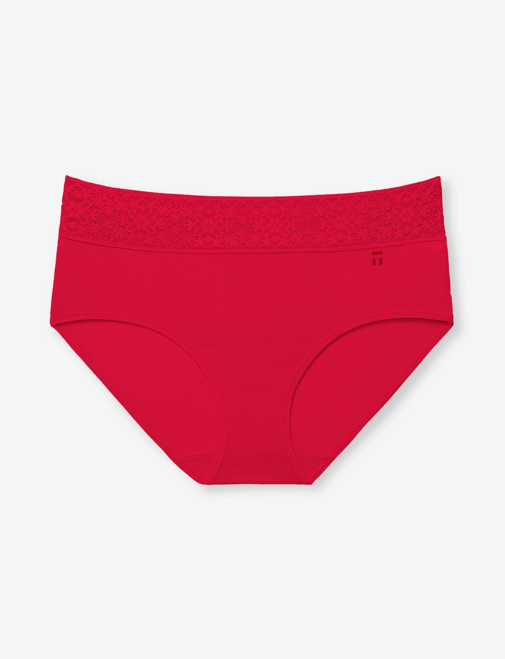 Women's Cool Cotton High Rise Brief, Lace Waist::Haute Red Lace Waist