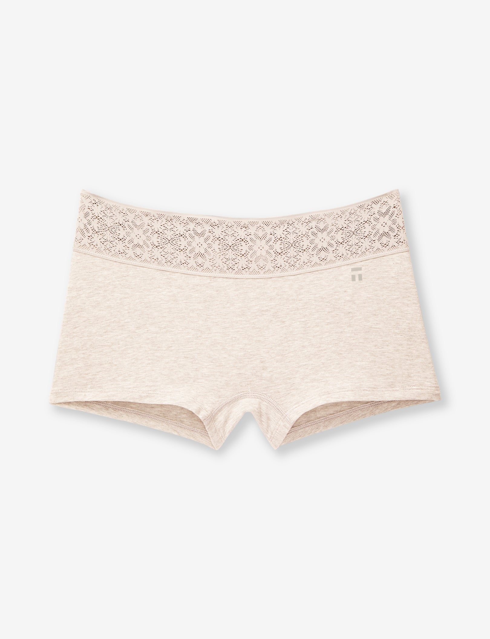 Women's Cool Cotton Boyshort, Lace Waist::Oatmeal Heather Lace Waist