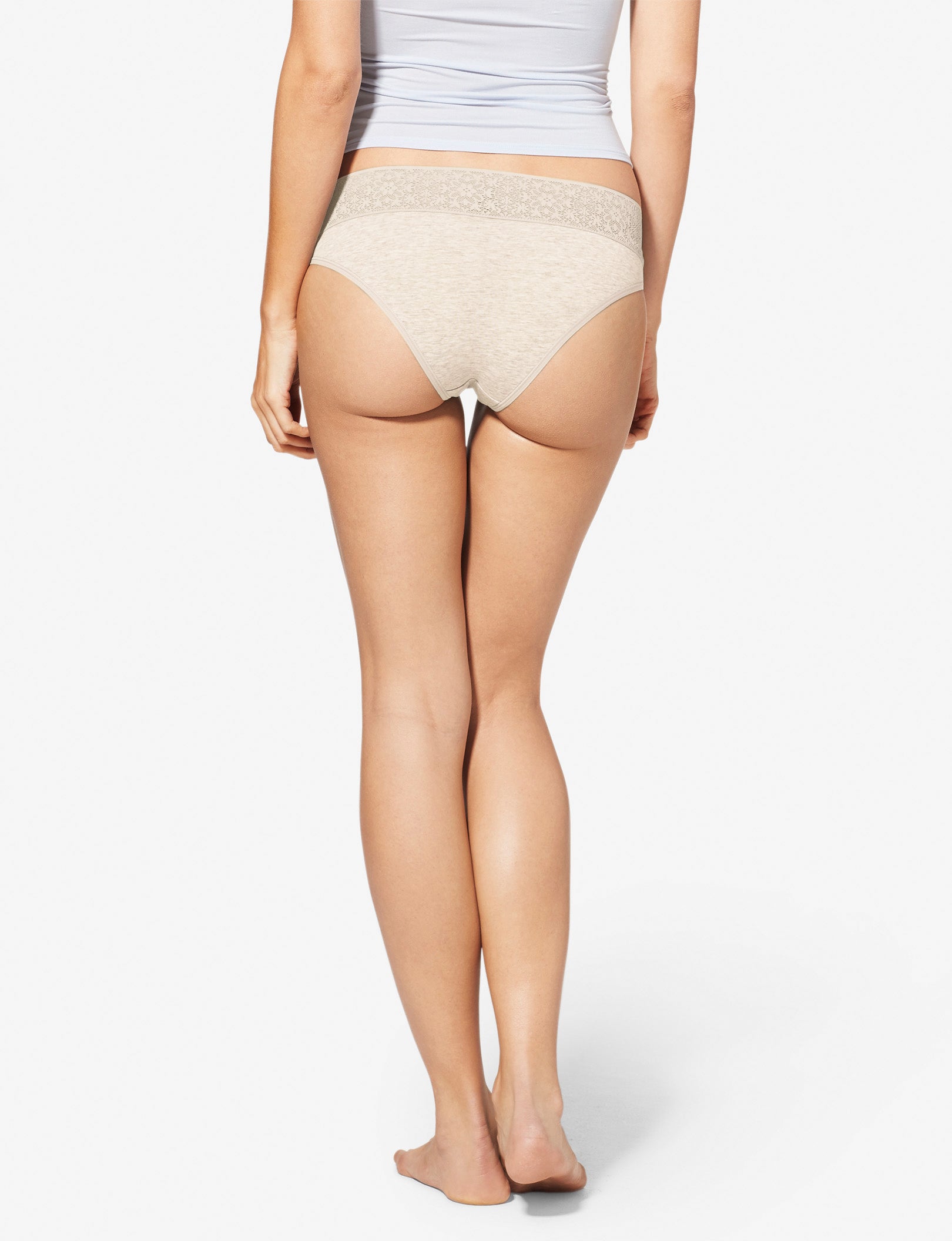 Women's Cool Cotton Cheeky, Lace Waist::Oatmeal Heather Lace Waist