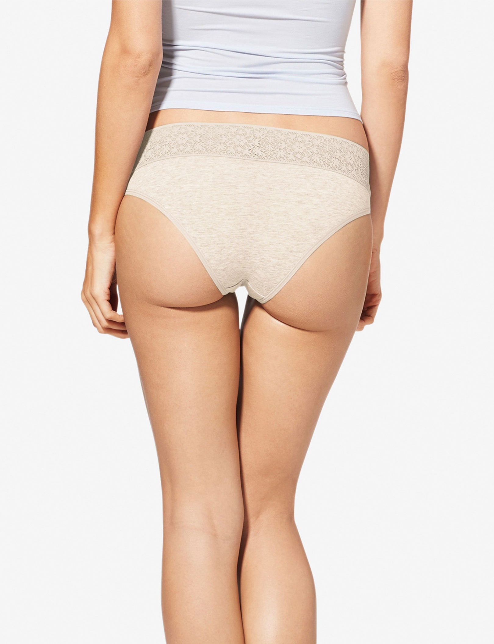 Women's Cool Cotton Cheeky, Lace Waist::Oatmeal Heather Lace Waist