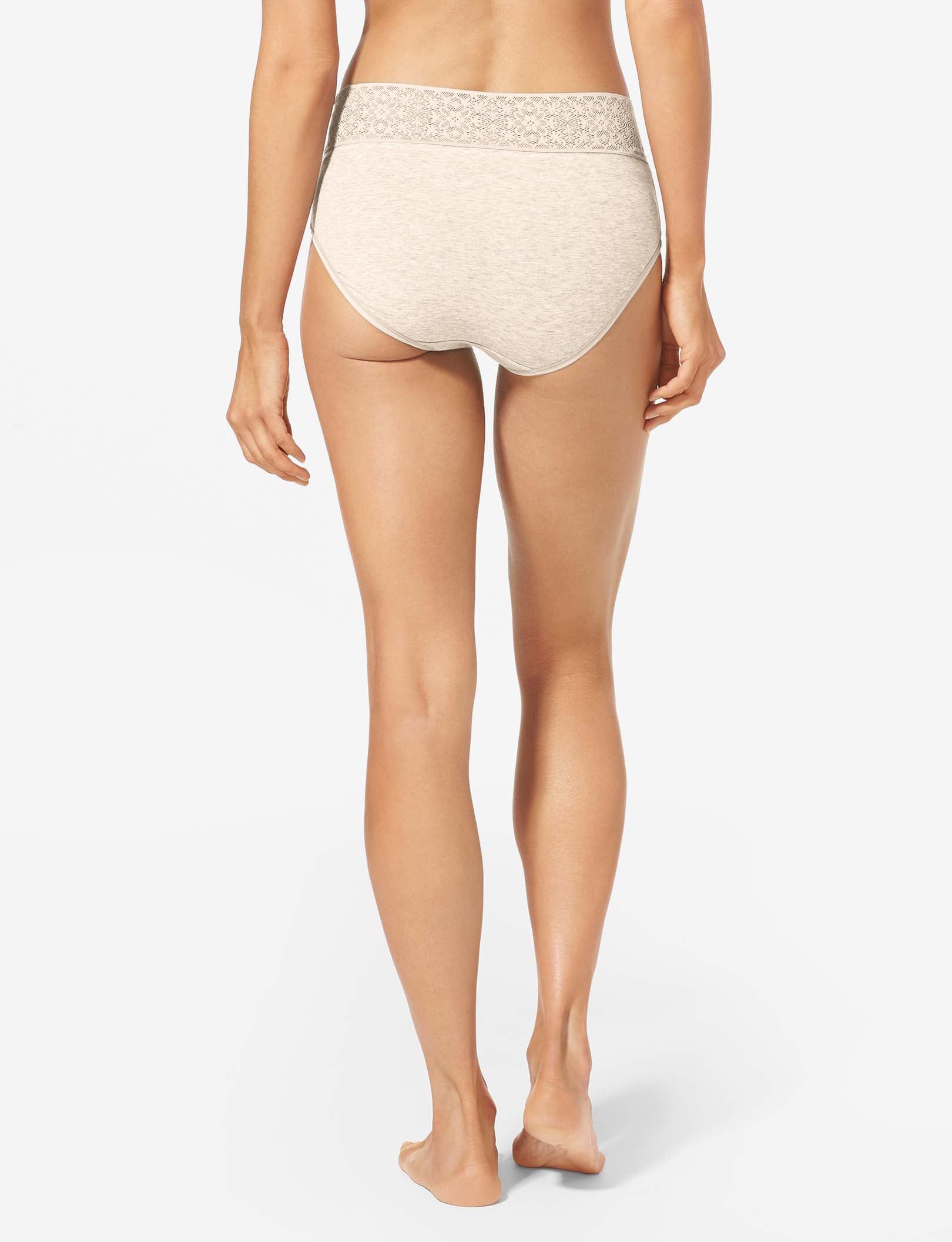 Women's Cool Cotton High Rise Brief, Lace Waist::Oatmeal Heather Lace Waist