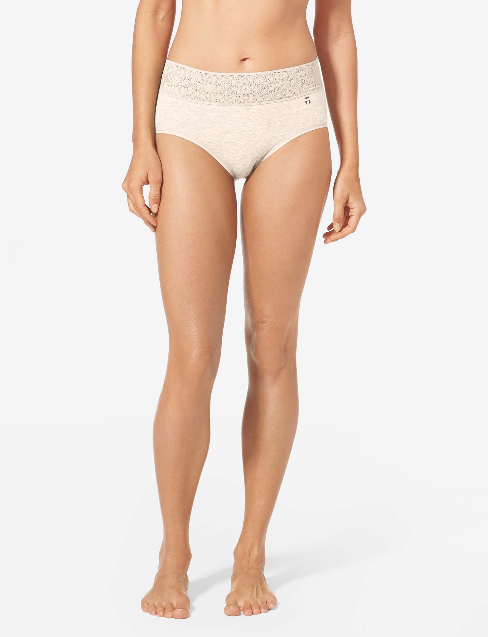 Women's Cool Cotton High Rise Brief, Lace Waist::Oatmeal Heather Lace Waist