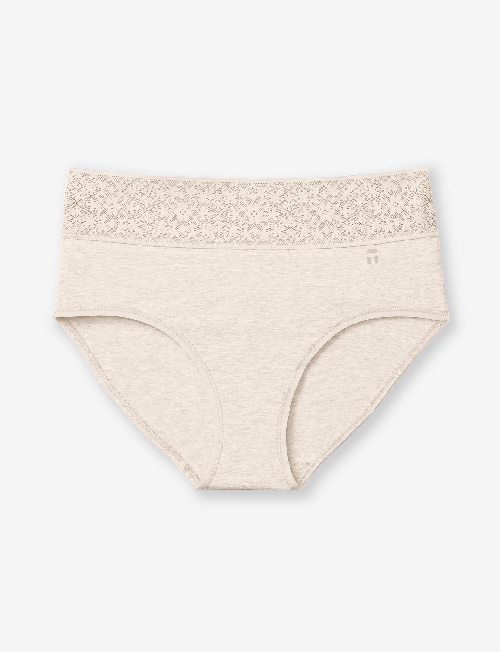 Women's Cool Cotton High Rise Brief, Lace Waist::Oatmeal Heather Lace Waist