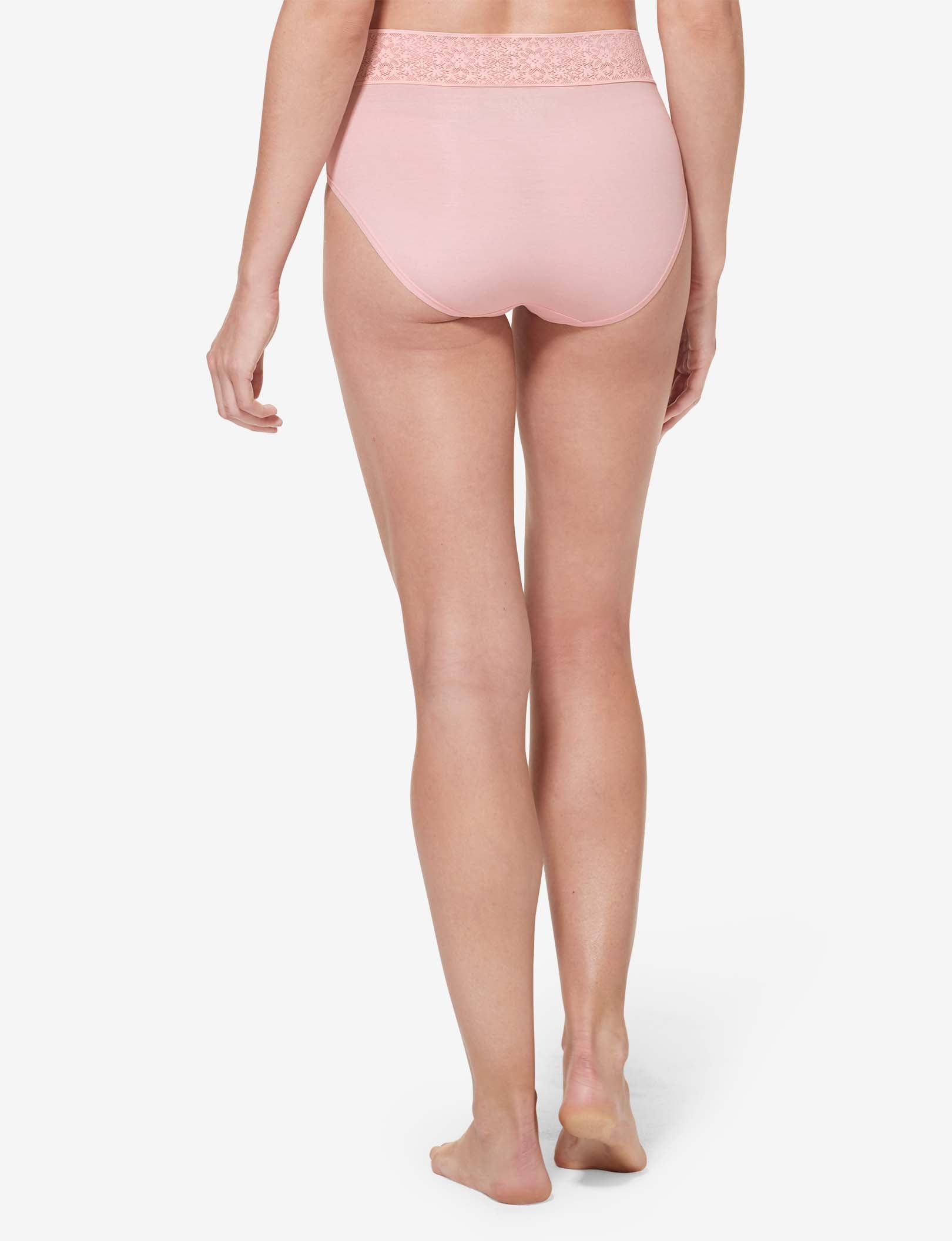 Women's Cool Cotton High Rise Brief, Lace Waist::Peachskin Lace Waist