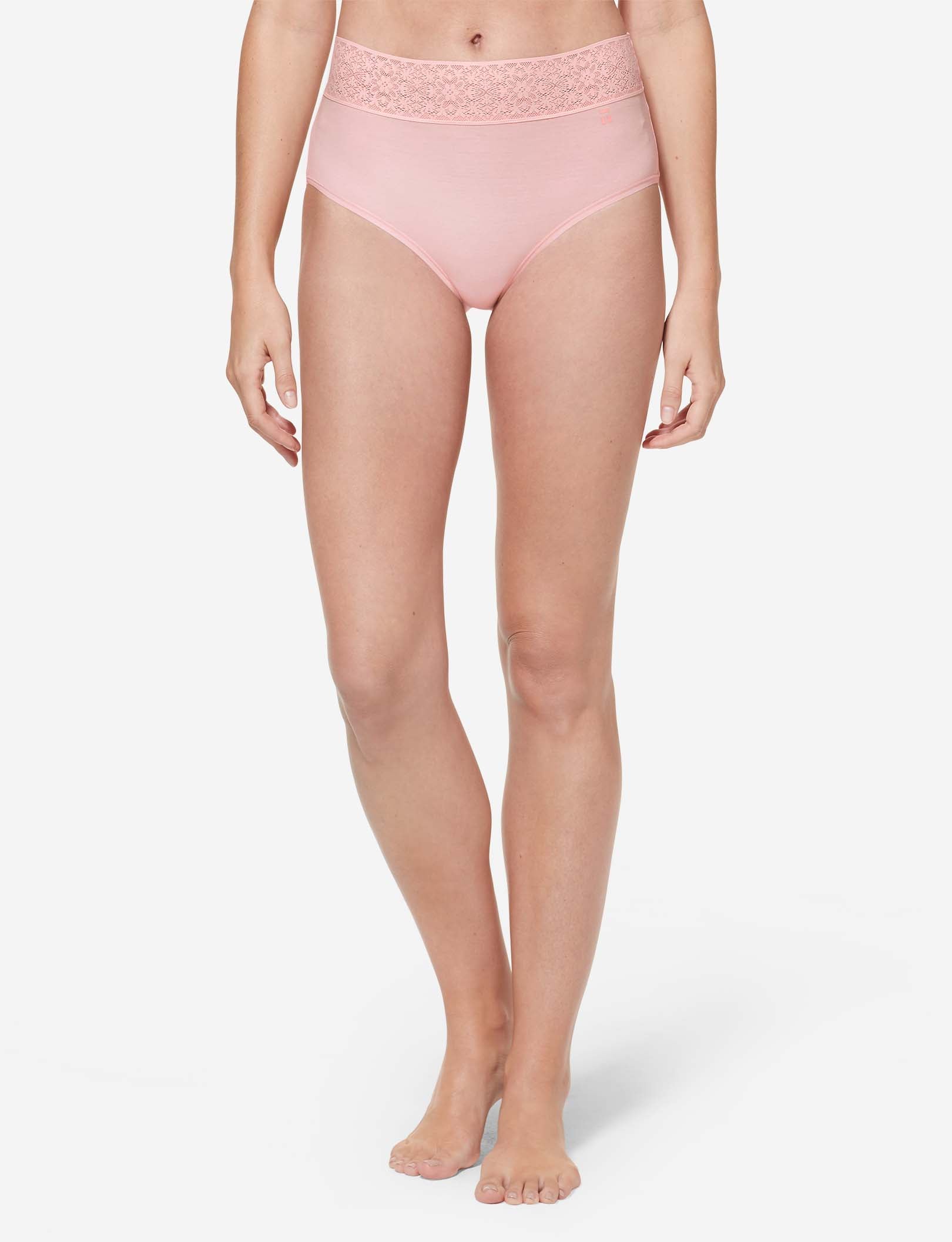 Women's Cool Cotton High Rise Brief, Lace Waist::Peachskin Lace Waist