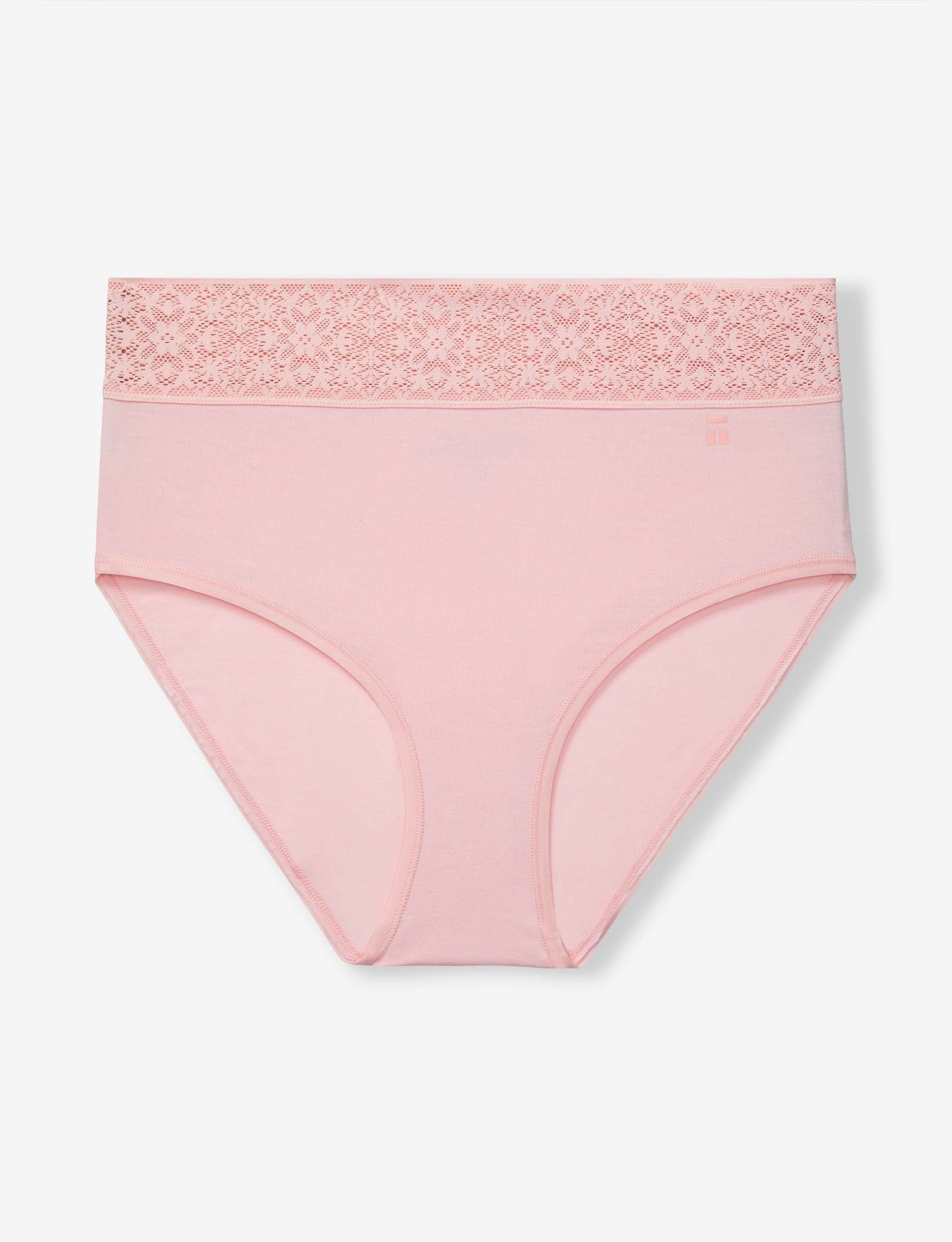Women's Cool Cotton High Rise Brief, Lace Waist::Peachskin Lace Waist