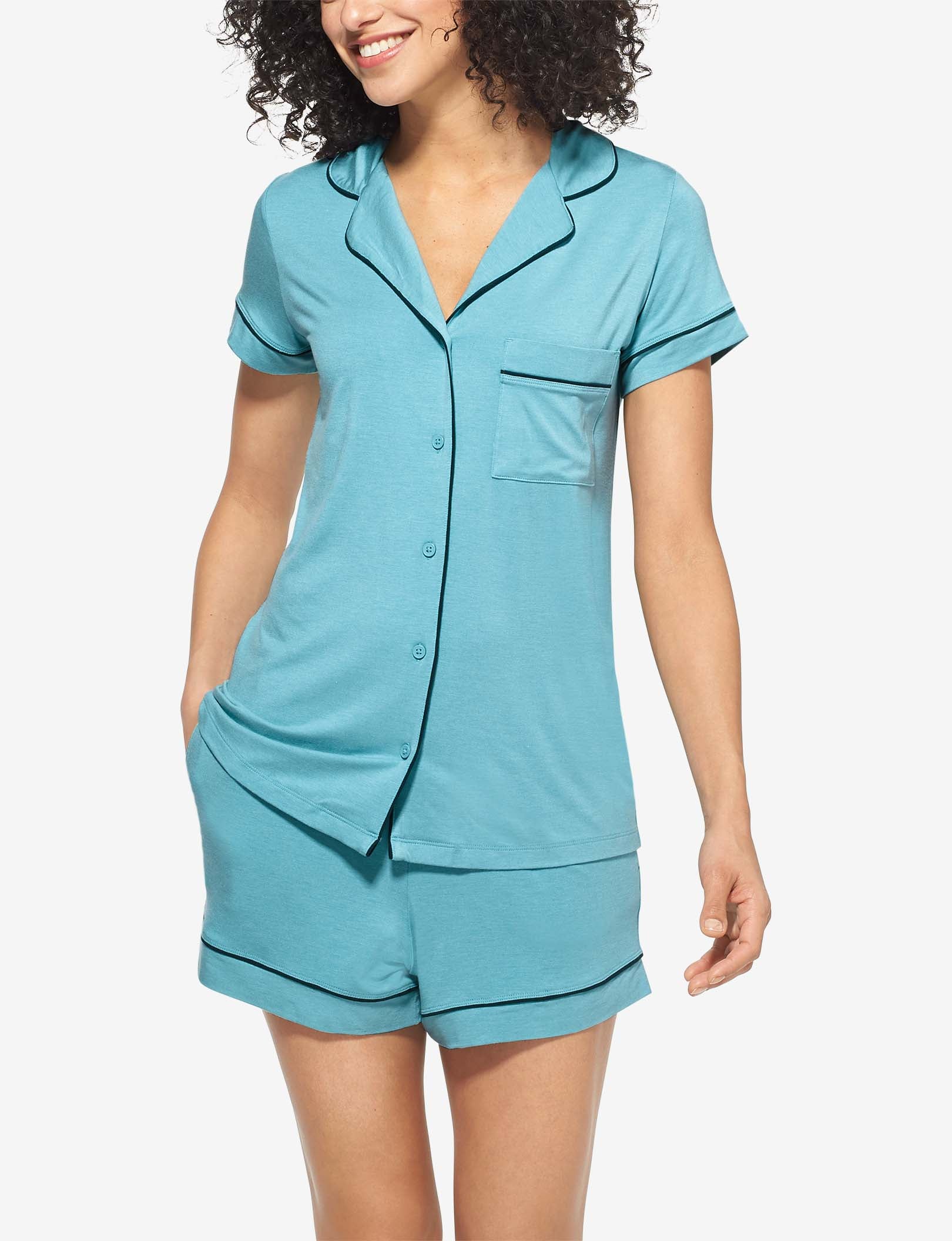 Women's Pajama Short Sleeve Top::Aqua Heather