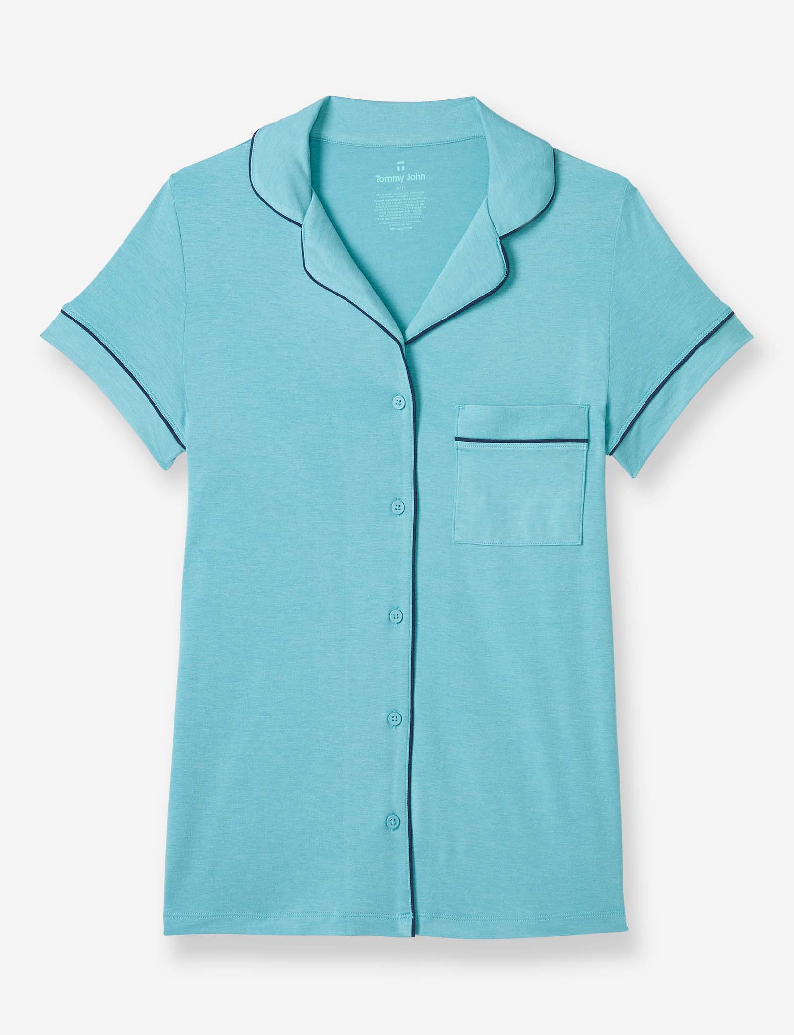 Women's Pajama Short Sleeve Top::Aqua Heather