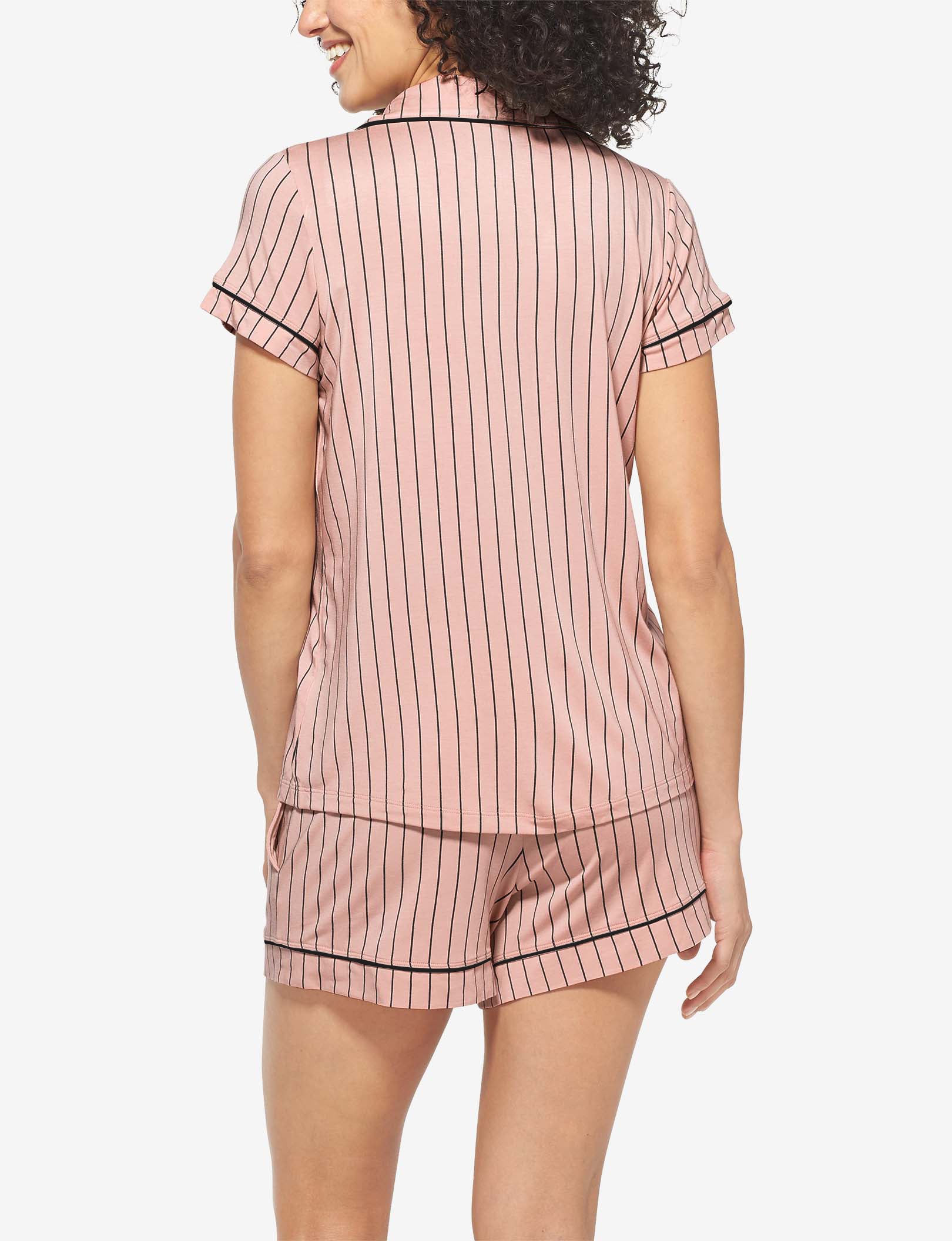 Women's Pajama Short Sleeve Top::Rose Dust Pinstripe