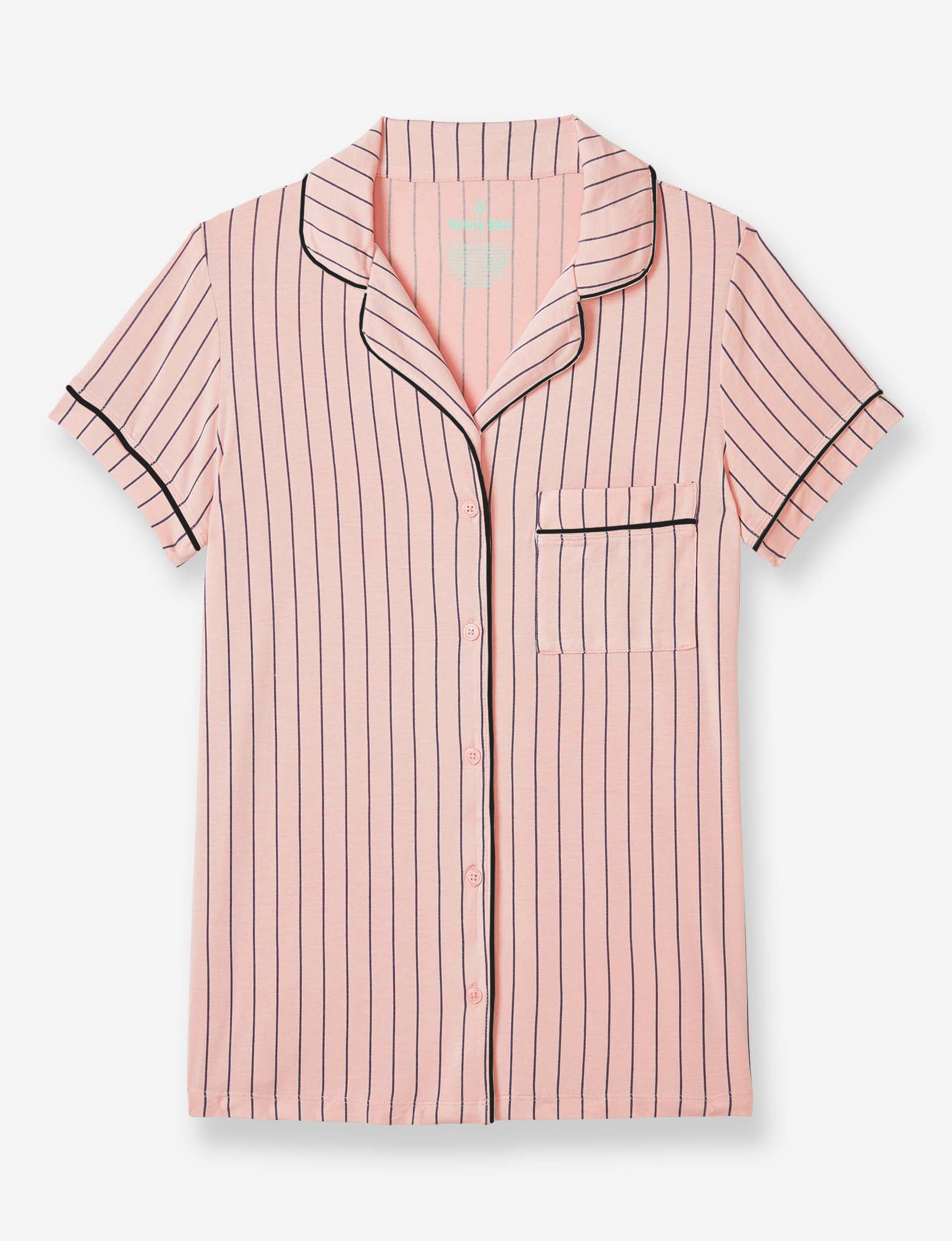 Women's Pajama Short Sleeve Top::Rose Dust Pinstripe