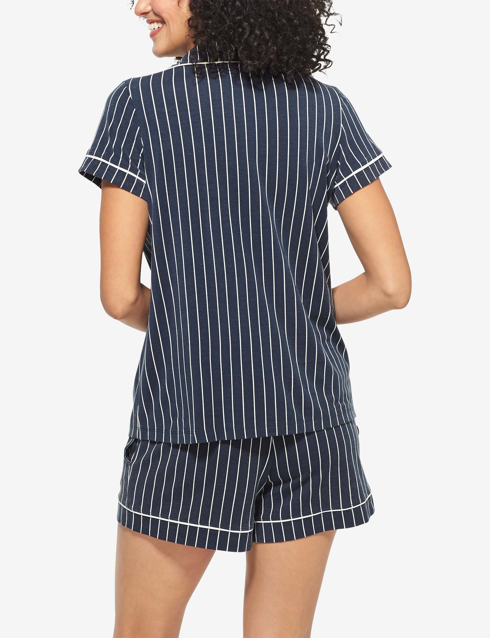 Women's Pajama Short Sleeve Top::Navy Blazer Pinstripe