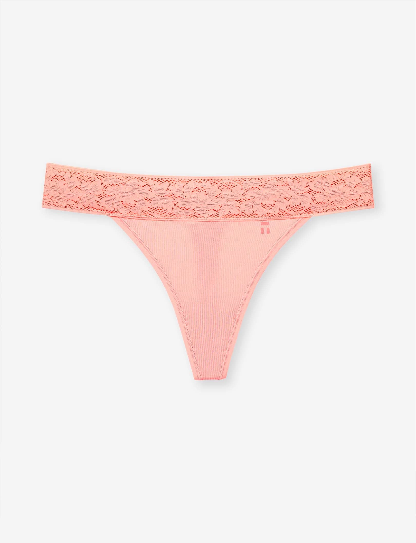 Women's Second Skin Thong, Lace Waist::Apricot Blush Lace