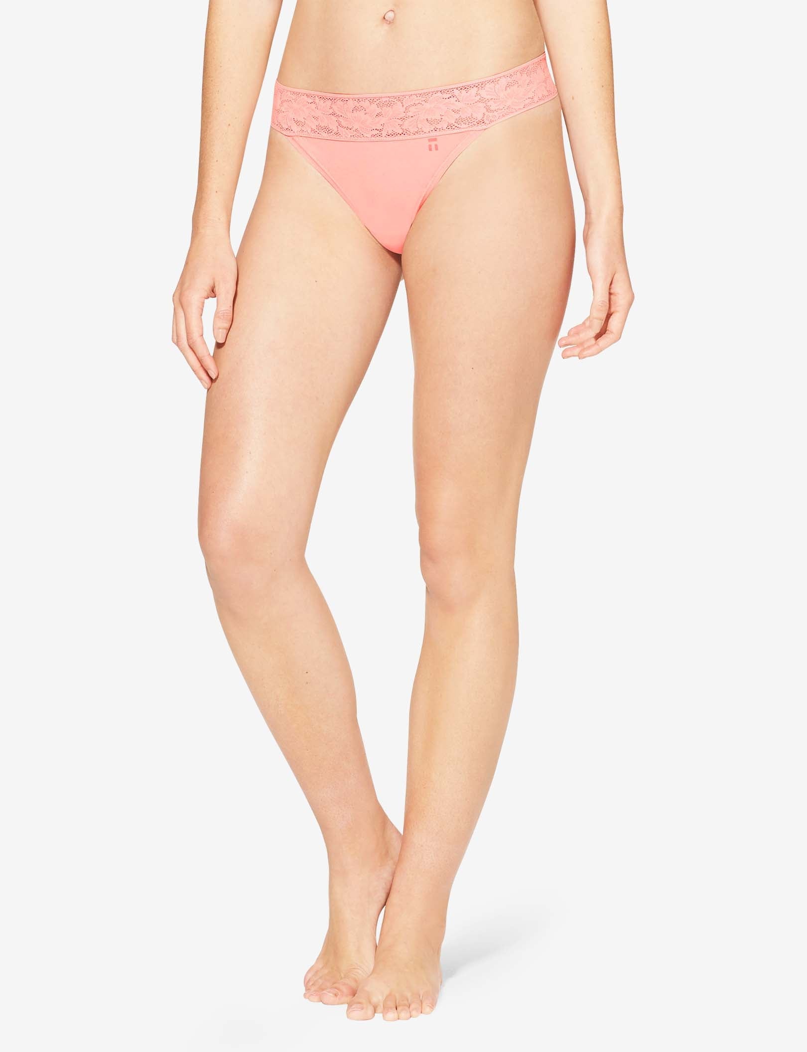 Women's Second Skin Thong, Lace Waist::Apricot Blush Lace