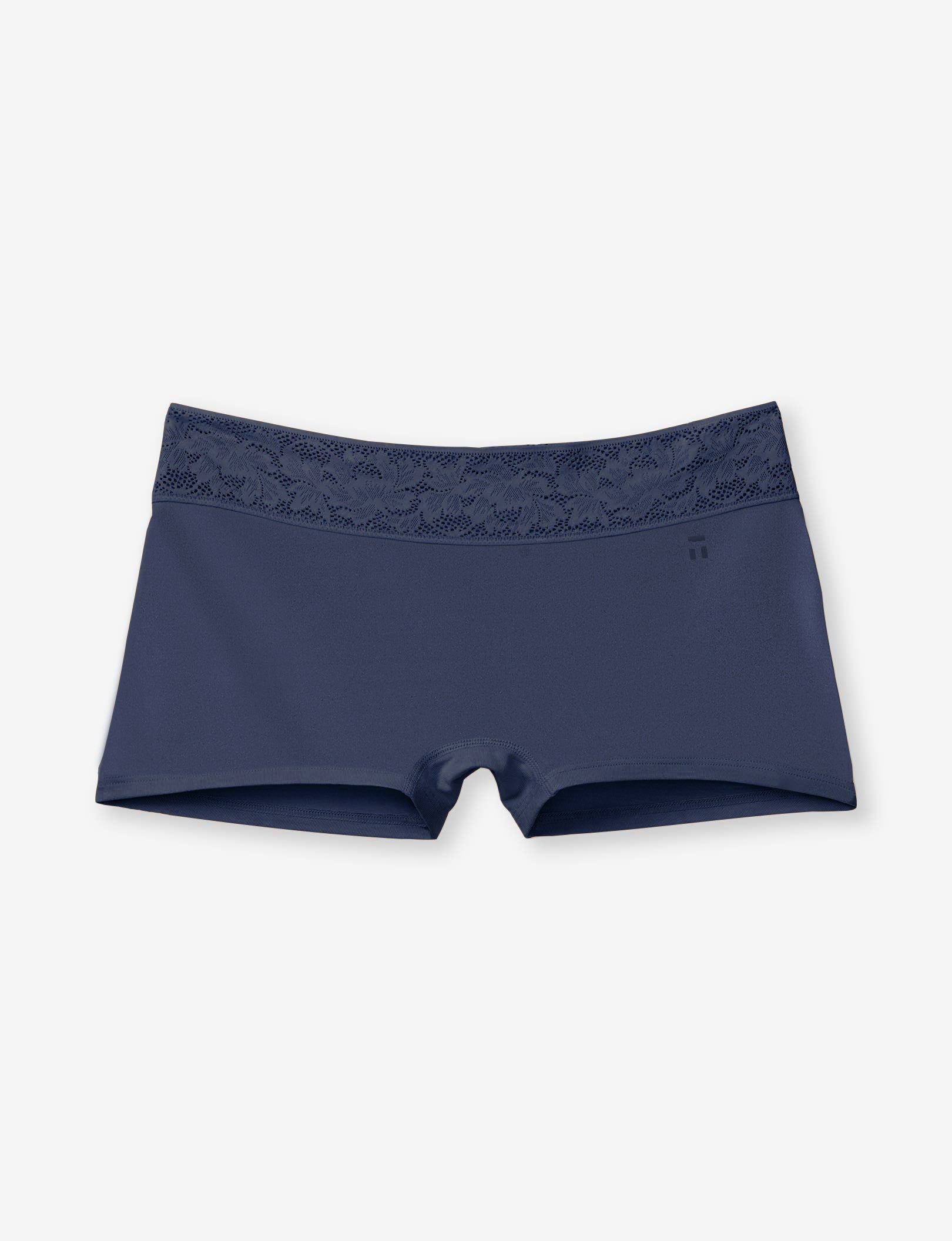Women's Second Skin Boyshort, Lace Waist::Dress Blues Lace