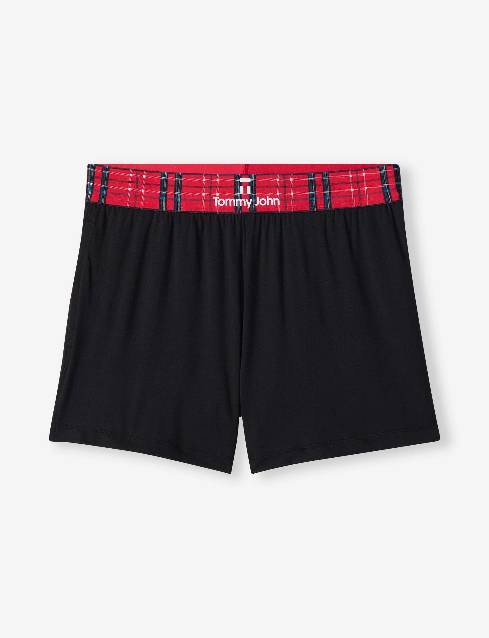 Women's Second Skin Pajama Short::Black/Red Plaid Waistband