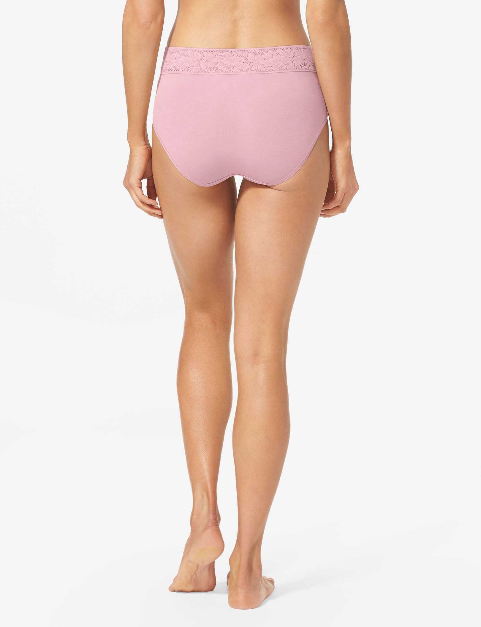 Women's Second Skin High Rise Brief, Lace Waist::Mauve Shadows Lace