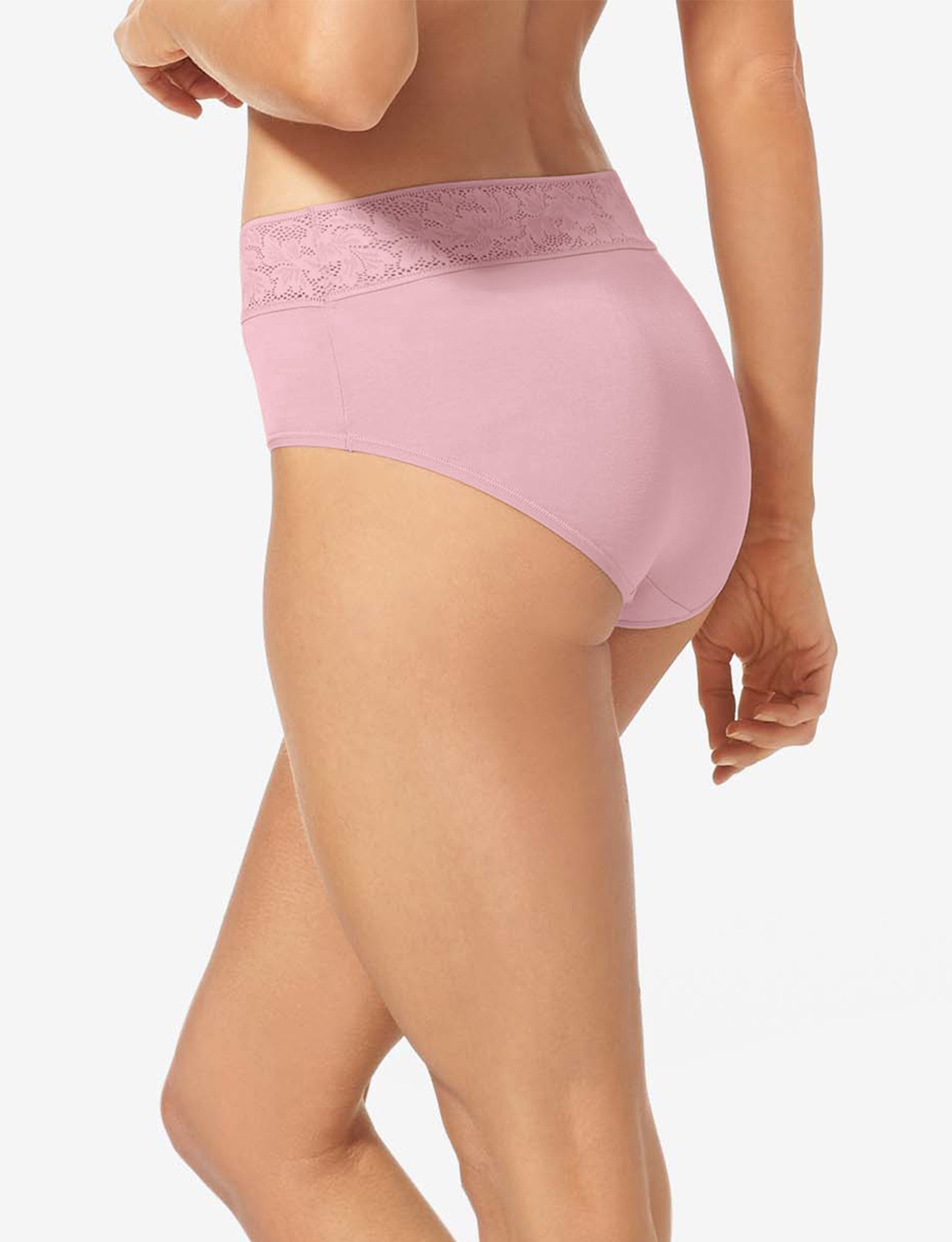 Women's Second Skin High Rise Brief, Lace Waist::Mauve Shadows Lace