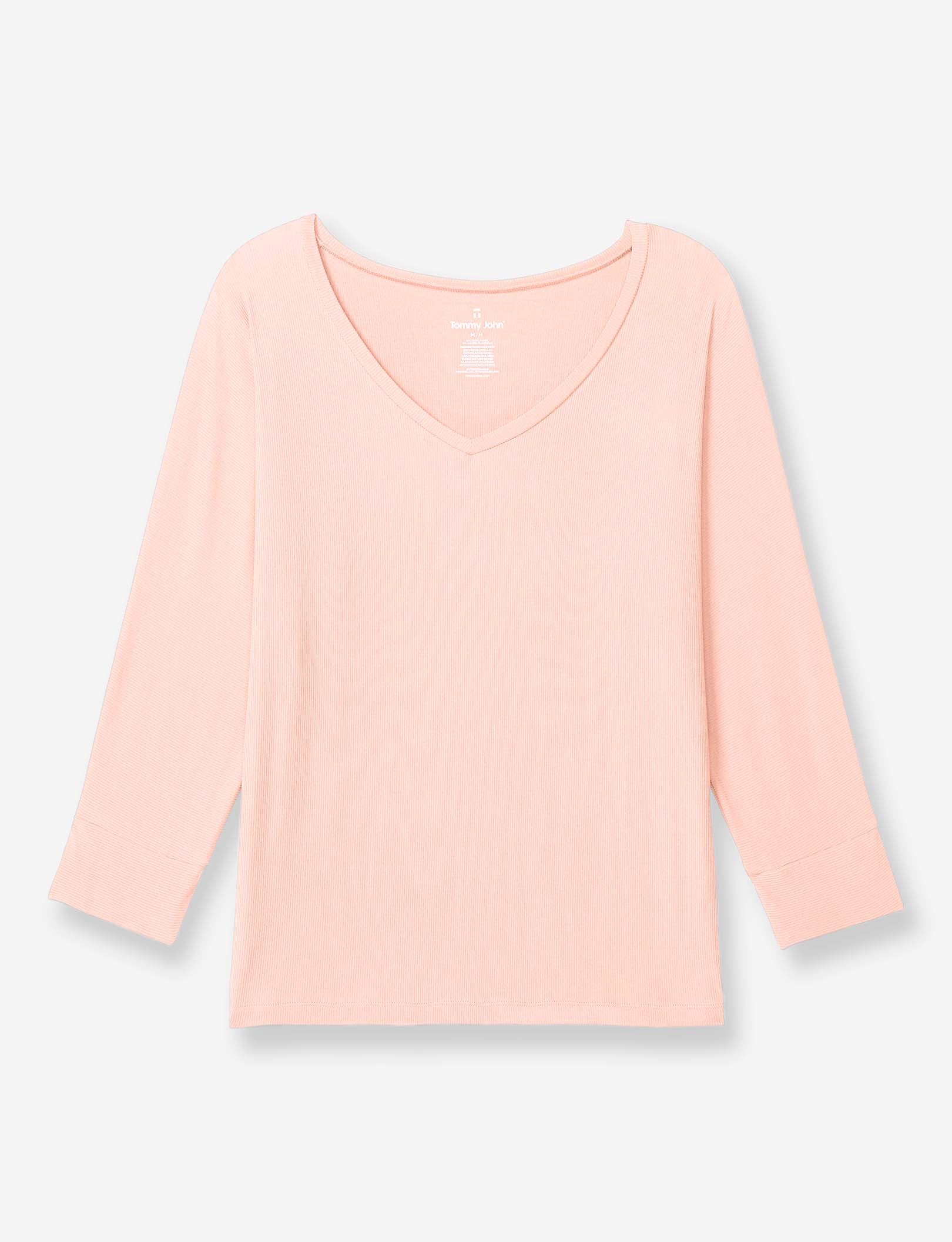 Women’s Second Skin Micro Rib V-Neck Sleep Tee::Pale Blush Micro Rib