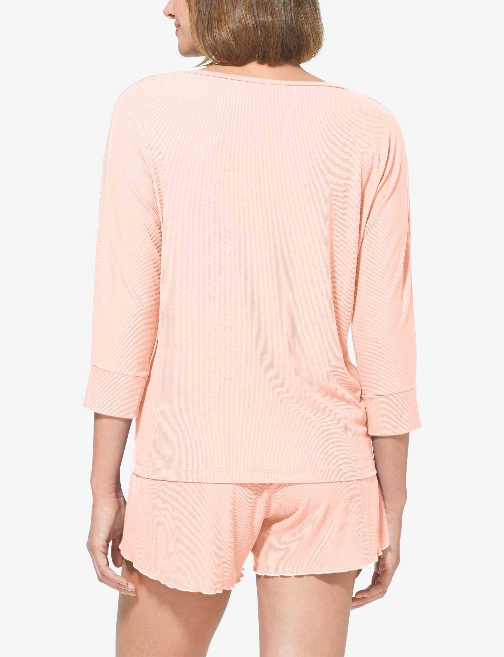 Women’s Second Skin Micro Rib V-Neck Sleep Tee::Pale Blush Micro Rib