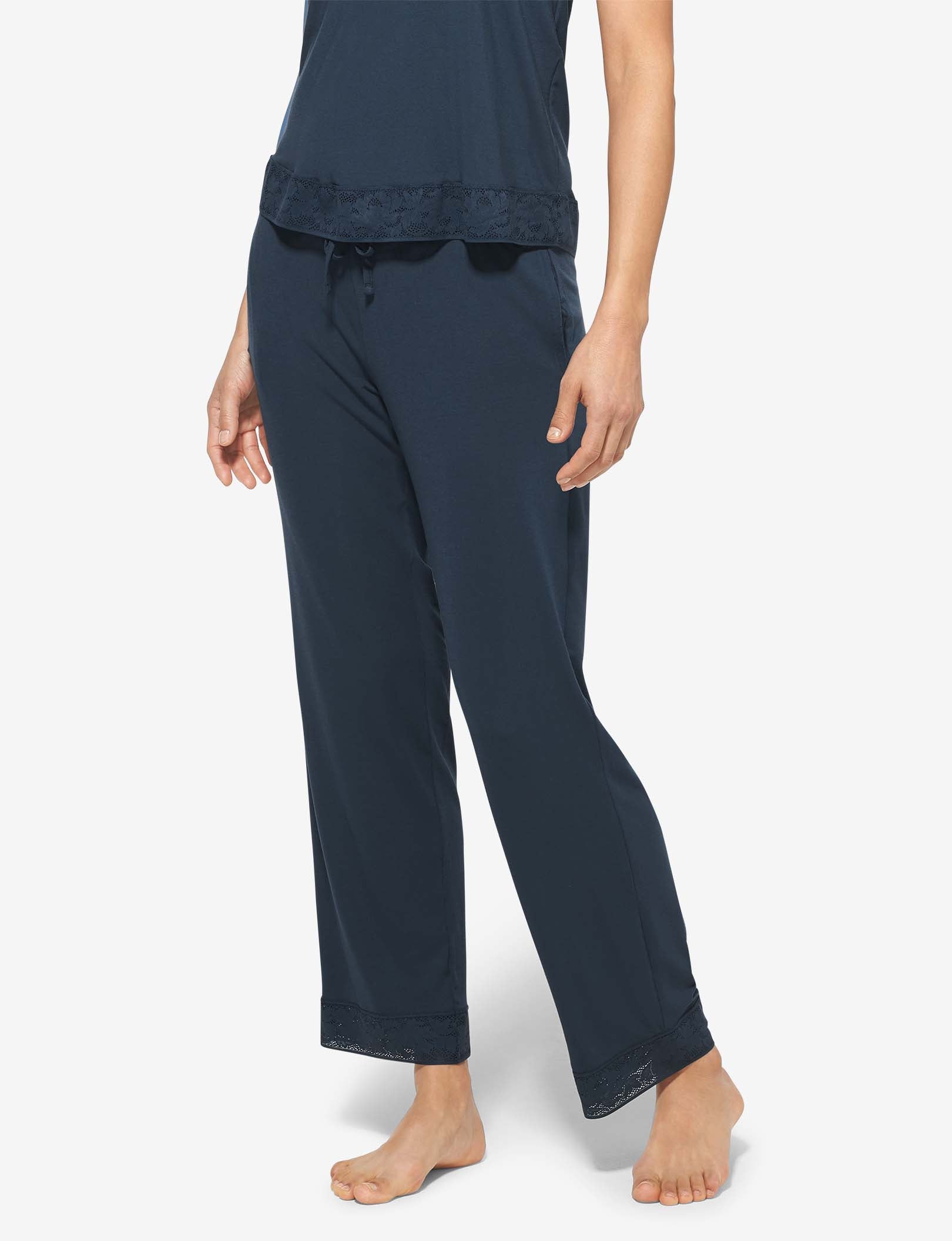 Women's Second Skin Sleep Pant, Lace Trim::Dress Blues Lace