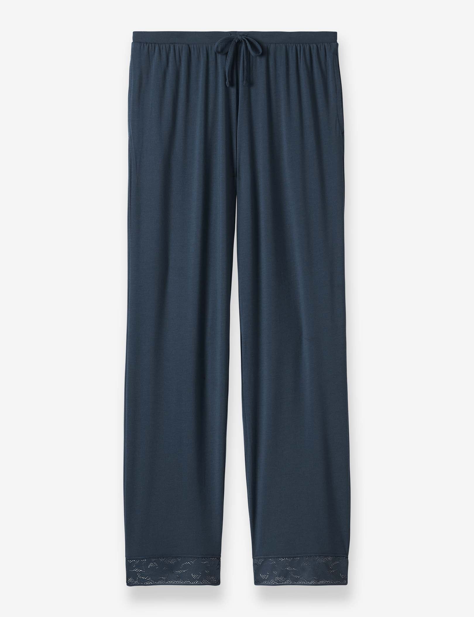 Women's Second Skin Sleep Pant, Lace Trim::Dress Blues Lace