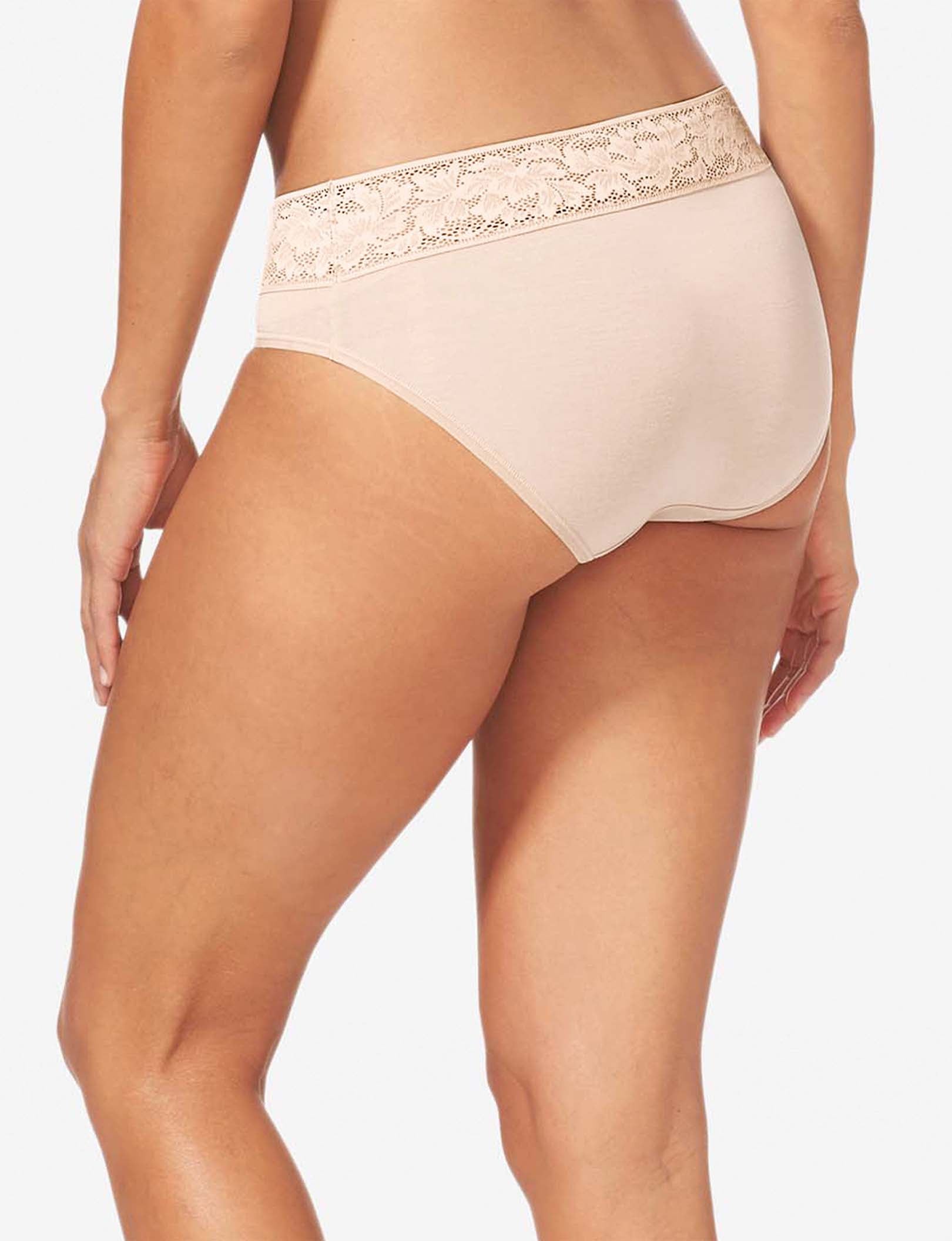 Women's Second Skin Brief, Lace Waist (3-Pack)::Black/Maple Sugar/Soft Pink