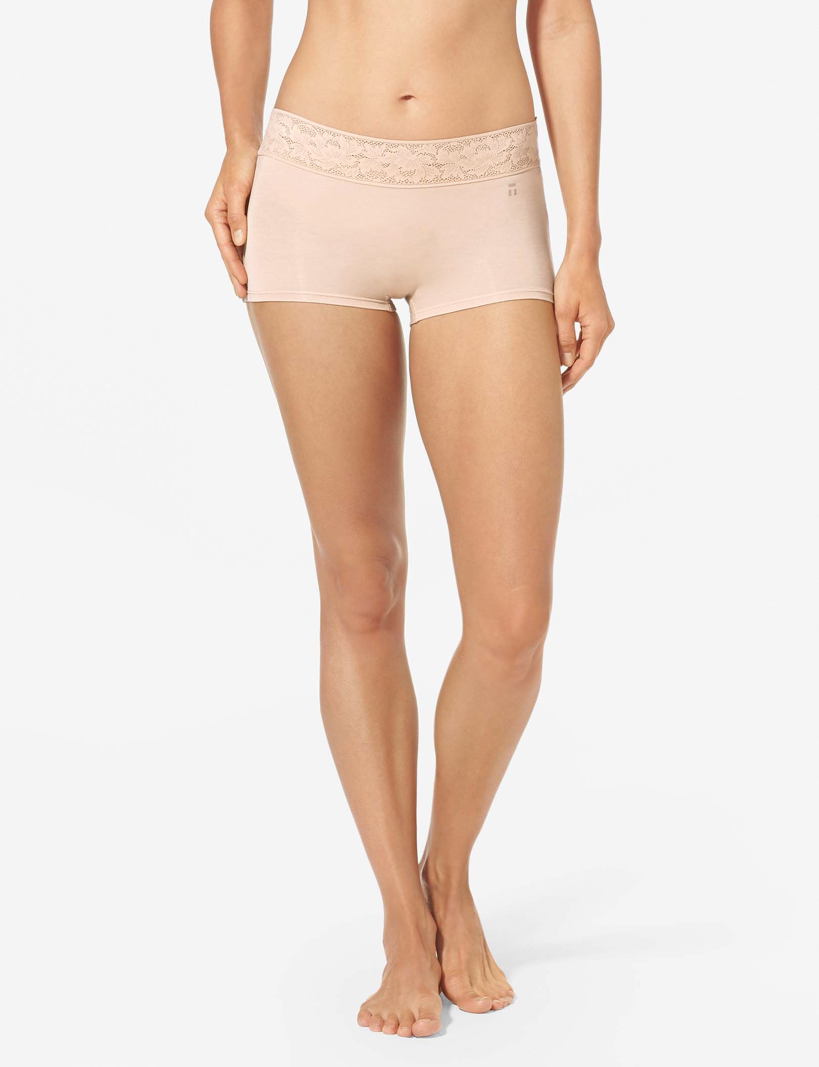 Women's Second Skin Boyshort, Lace Waist::Soft Pink Lace