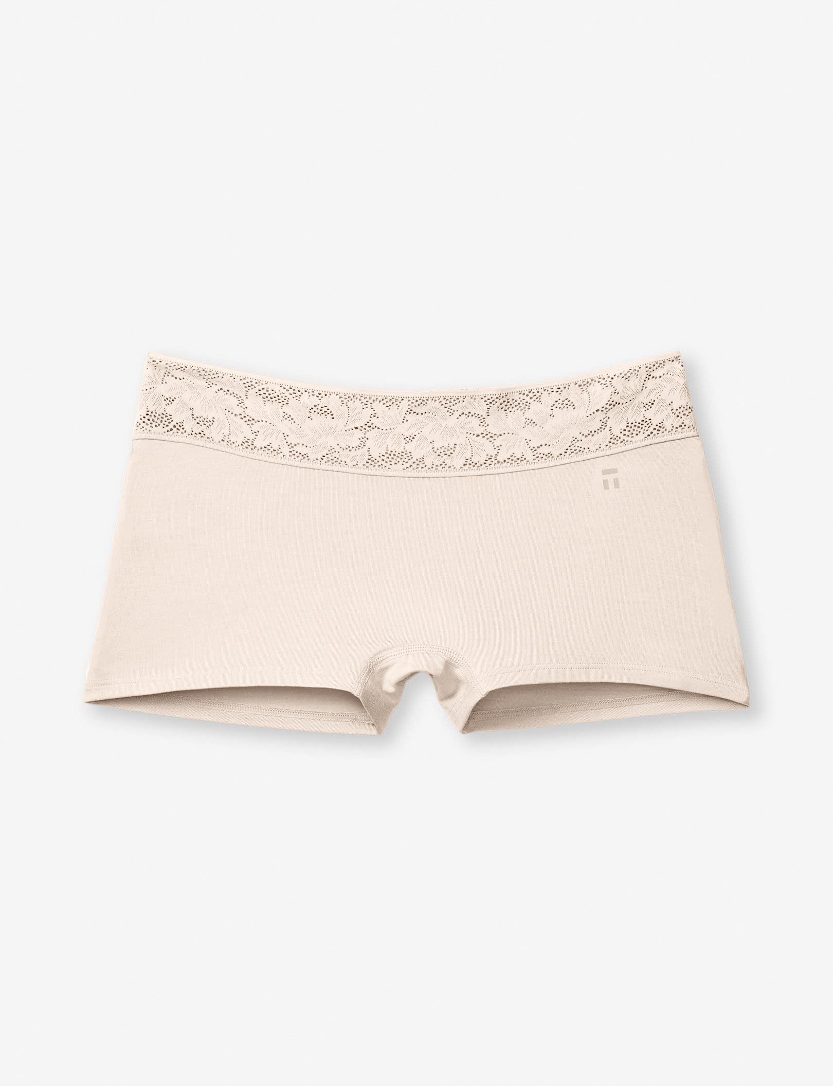 Women's Second Skin Boyshort, Lace Waist::Soft Pink Lace
