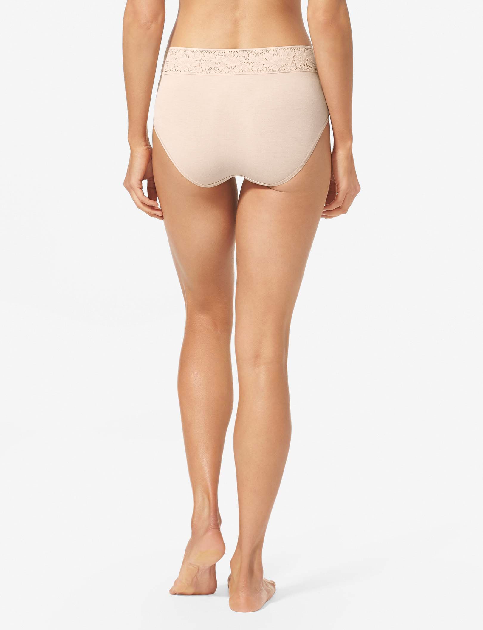 Women's Second Skin High Rise Brief, Lace Waist::Soft Pink Lace