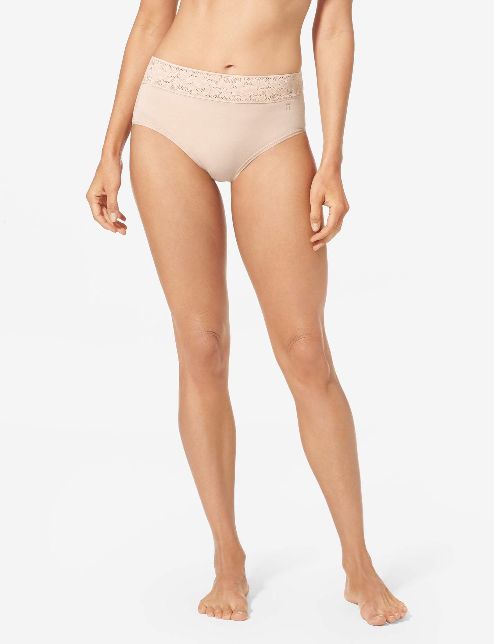 Women's Second Skin High Rise Brief, Lace Waist::Soft Pink Lace