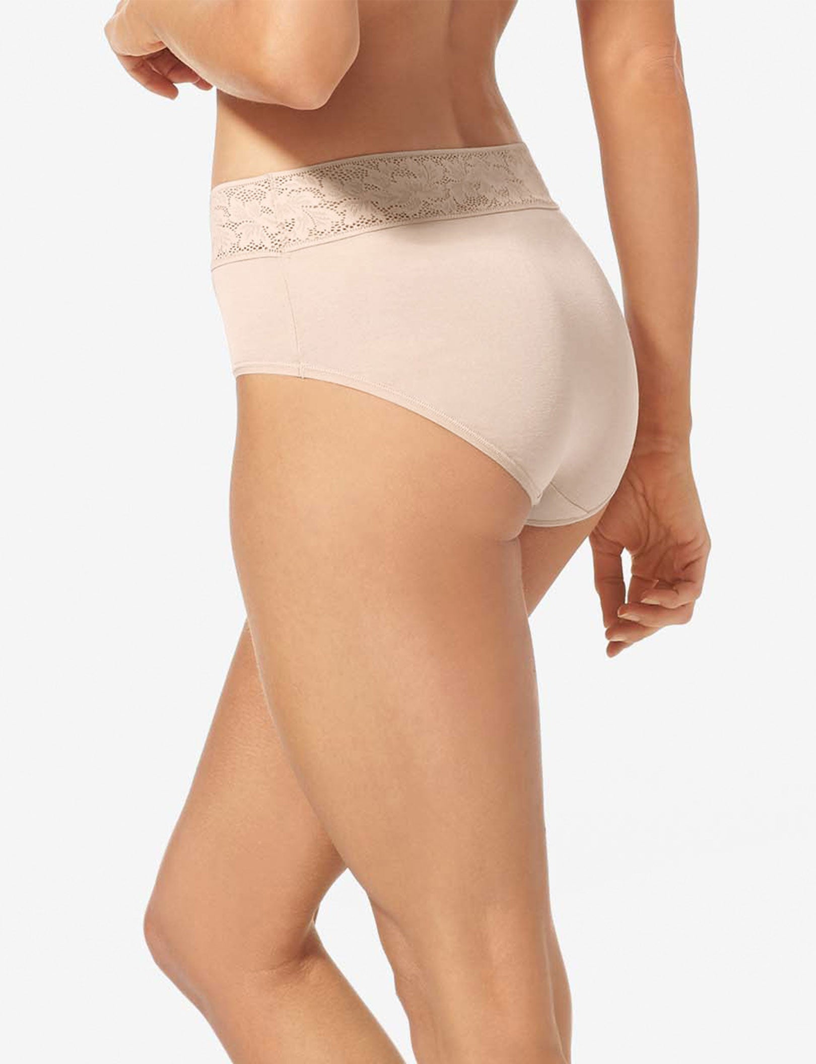 Women's Second Skin High Rise Brief, Lace Waist::Soft Pink Lace